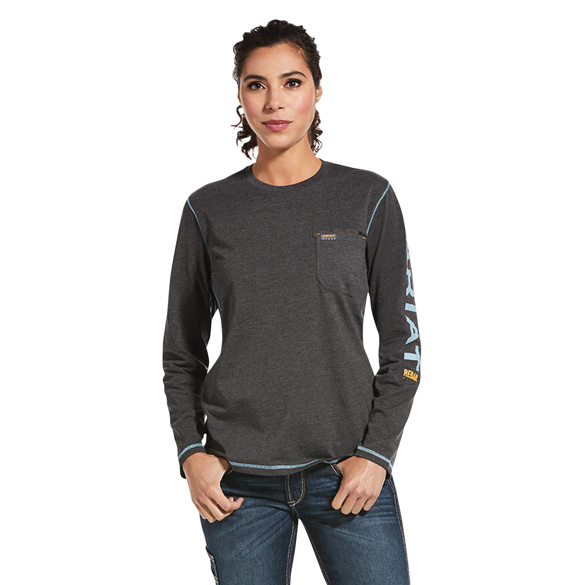 Picture of Ariat 10032907 REBAR WORKMAN LOGO LS T-SHRT