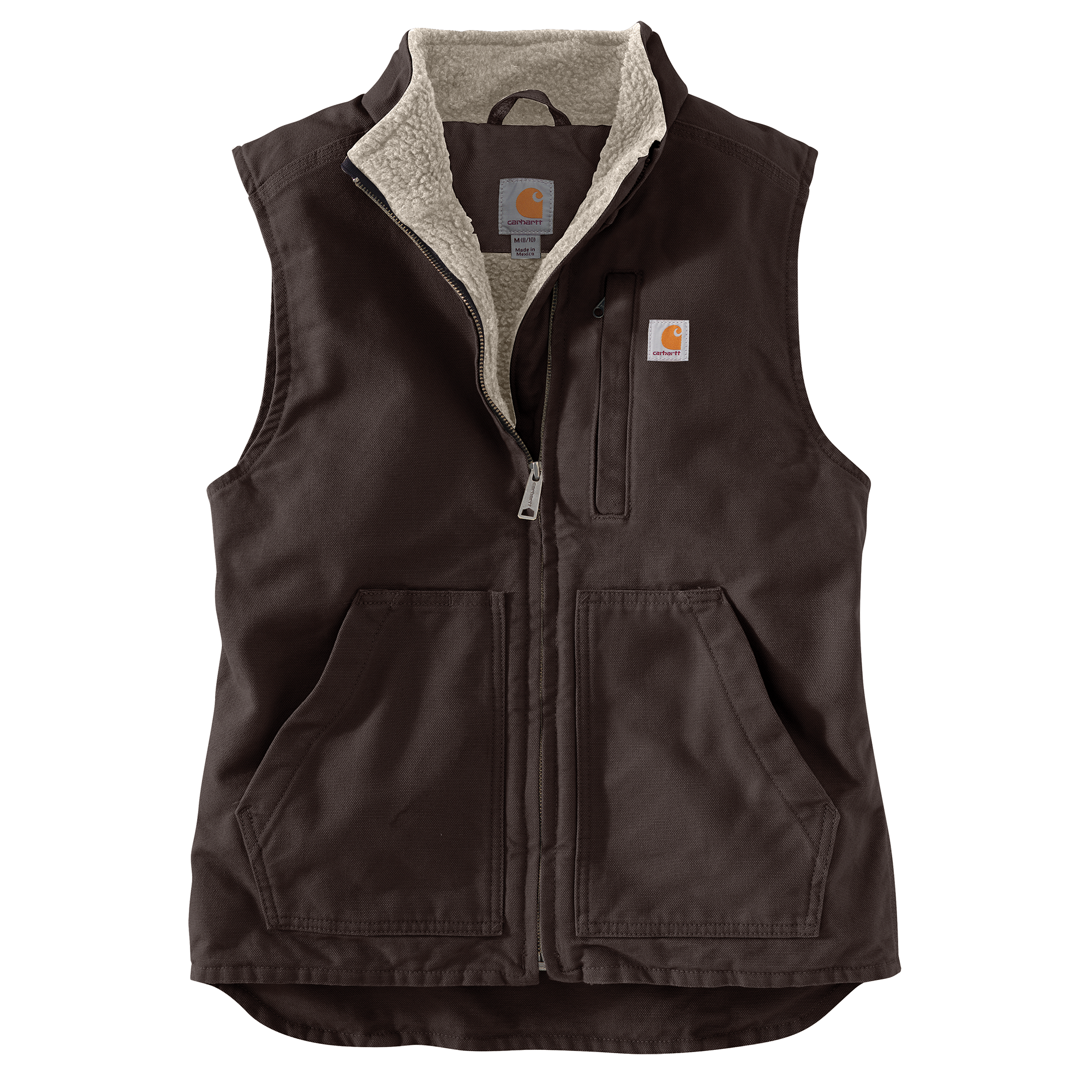Picture of Carhartt 104224 Womens Relaxed Fit Washed Duck Sherpa-Lined Mock-Neck Vest