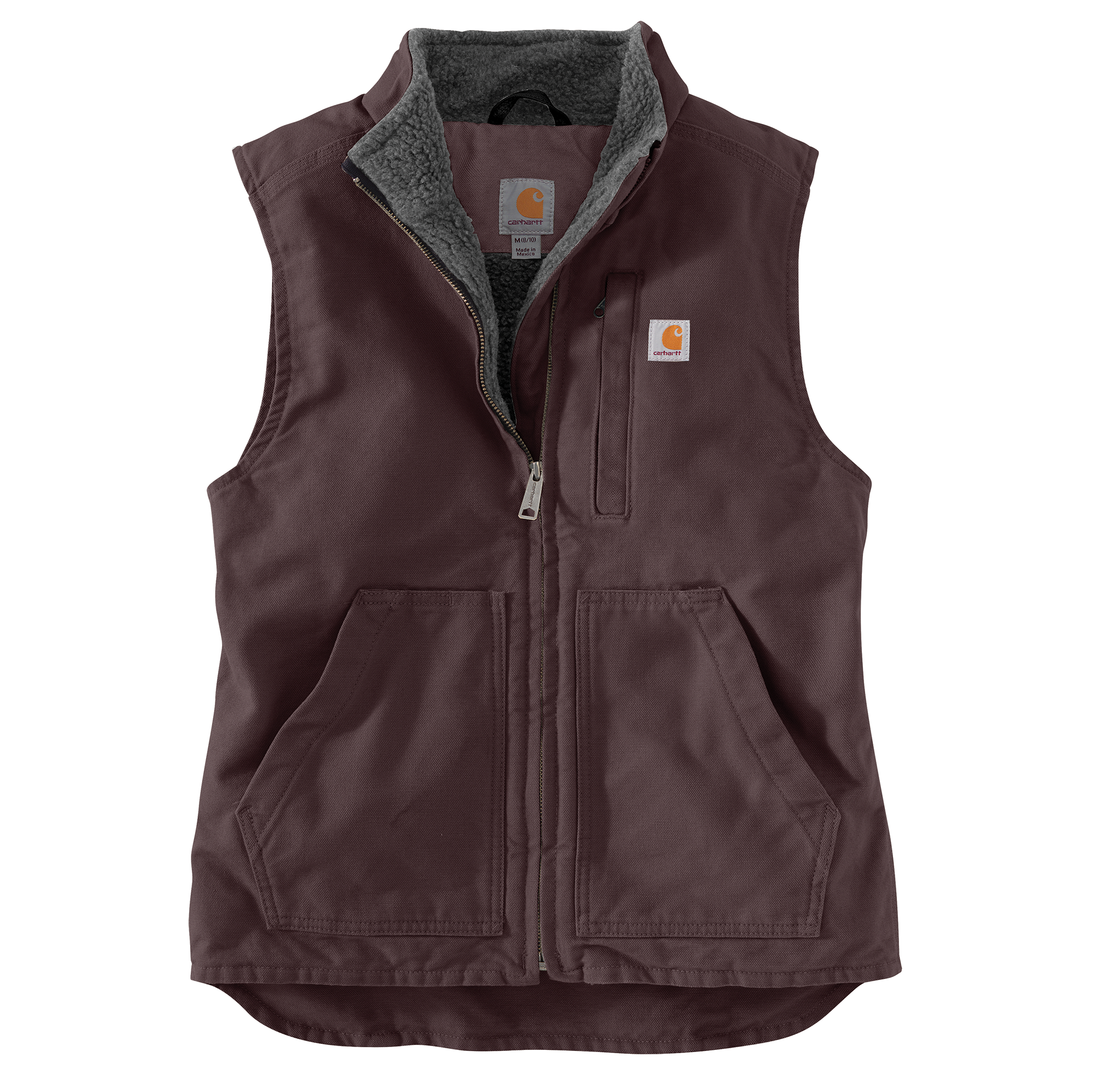 Picture of Carhartt 104224 Womens Relaxed Fit Washed Duck Sherpa-Lined Mock-Neck Vest