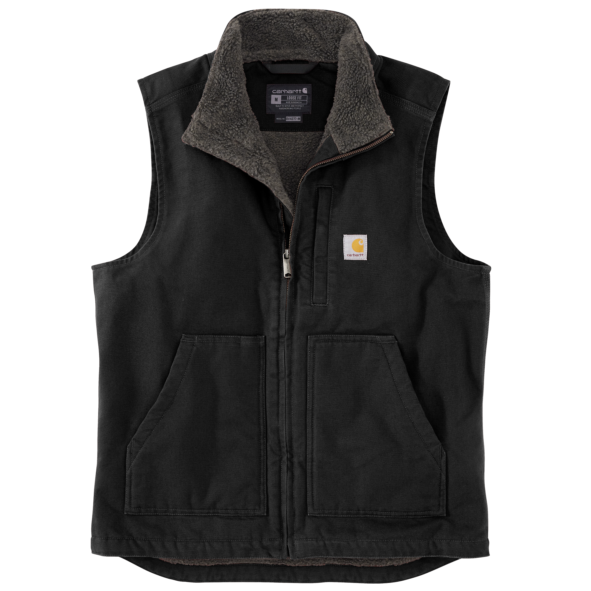 Picture of Carhartt 104277 Mens Loose Fit Washed Duck Sherpa-Lined Mock-Neck Vest