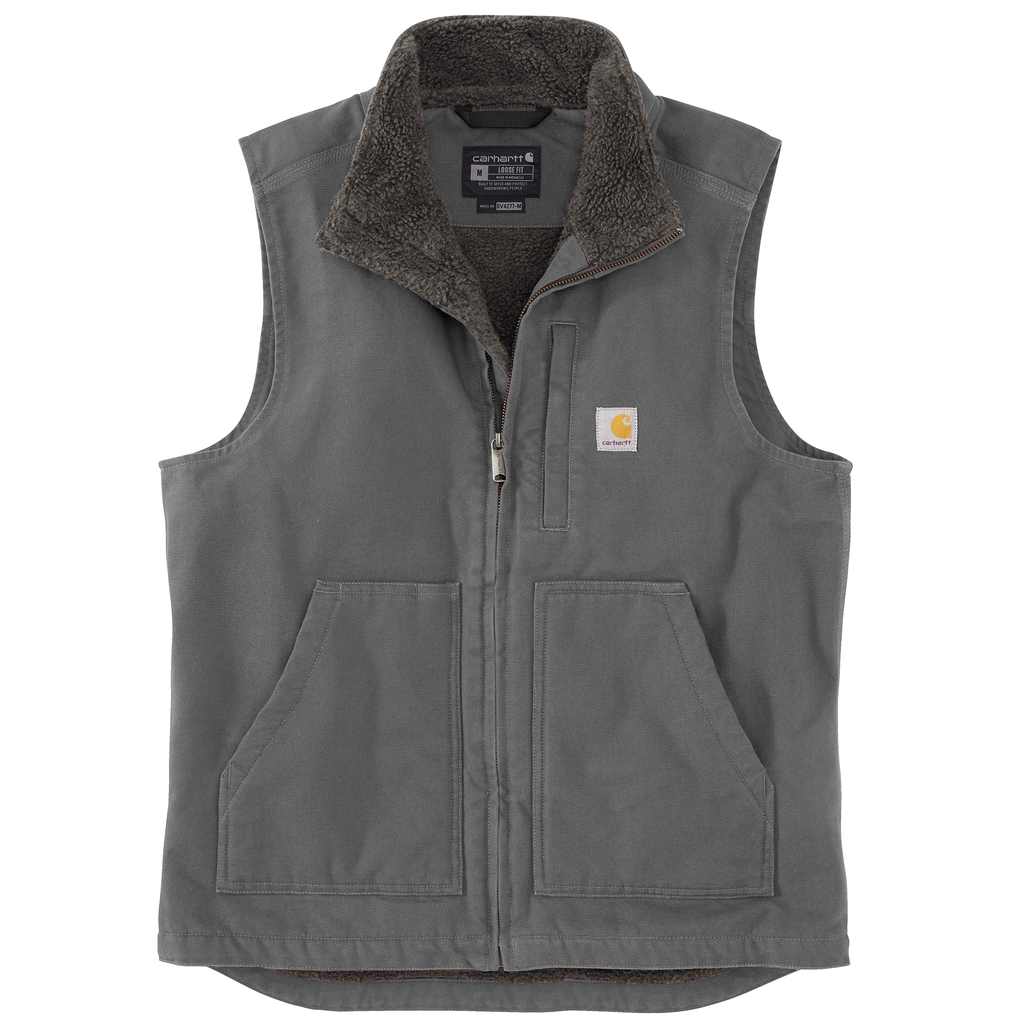 Picture of Carhartt 104277 Mens Loose Fit Washed Duck Sherpa-Lined Mock-Neck Vest