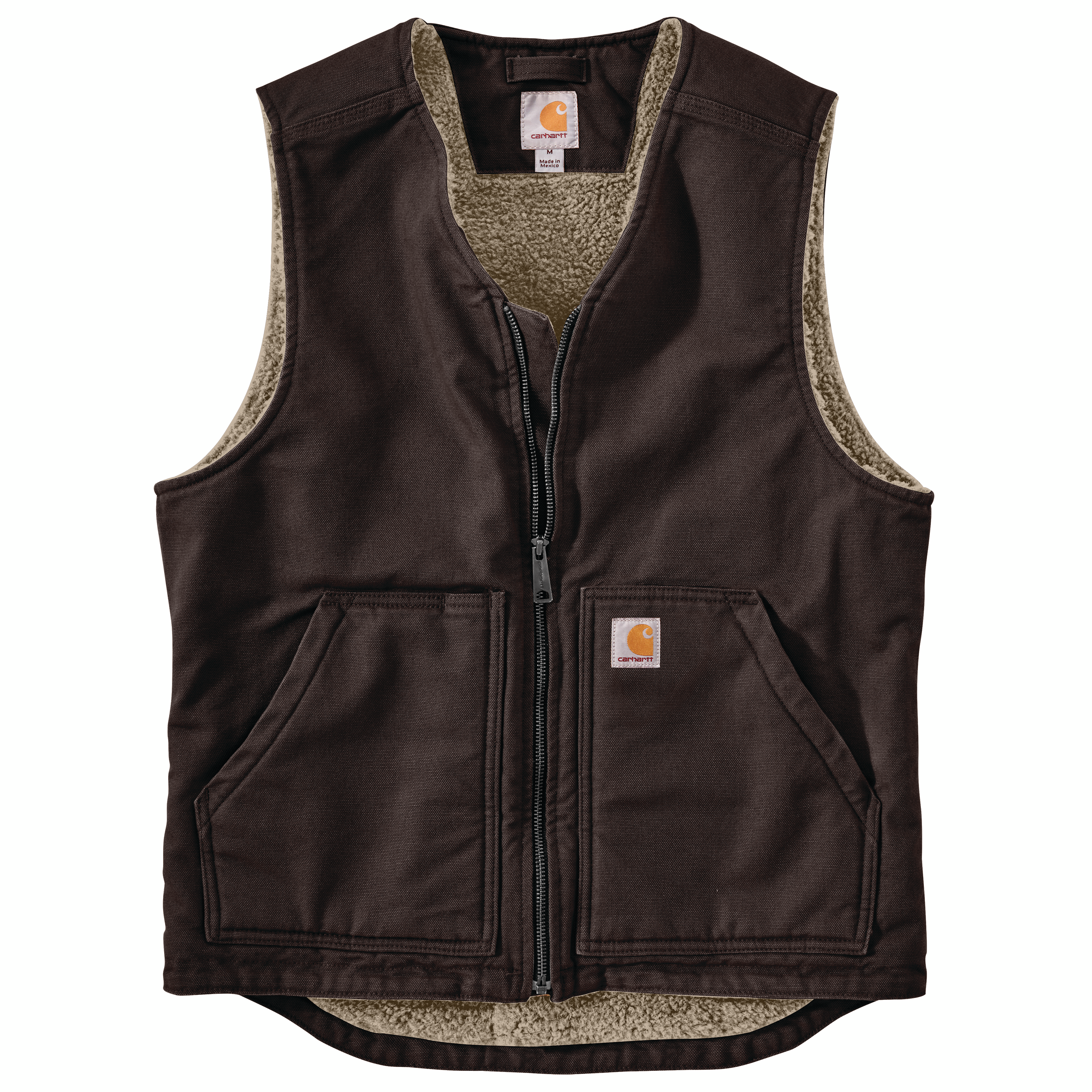 Picture of Carhartt 104394 Mens Relaxed Fit Washed Duck Sherpa-Lined Vest