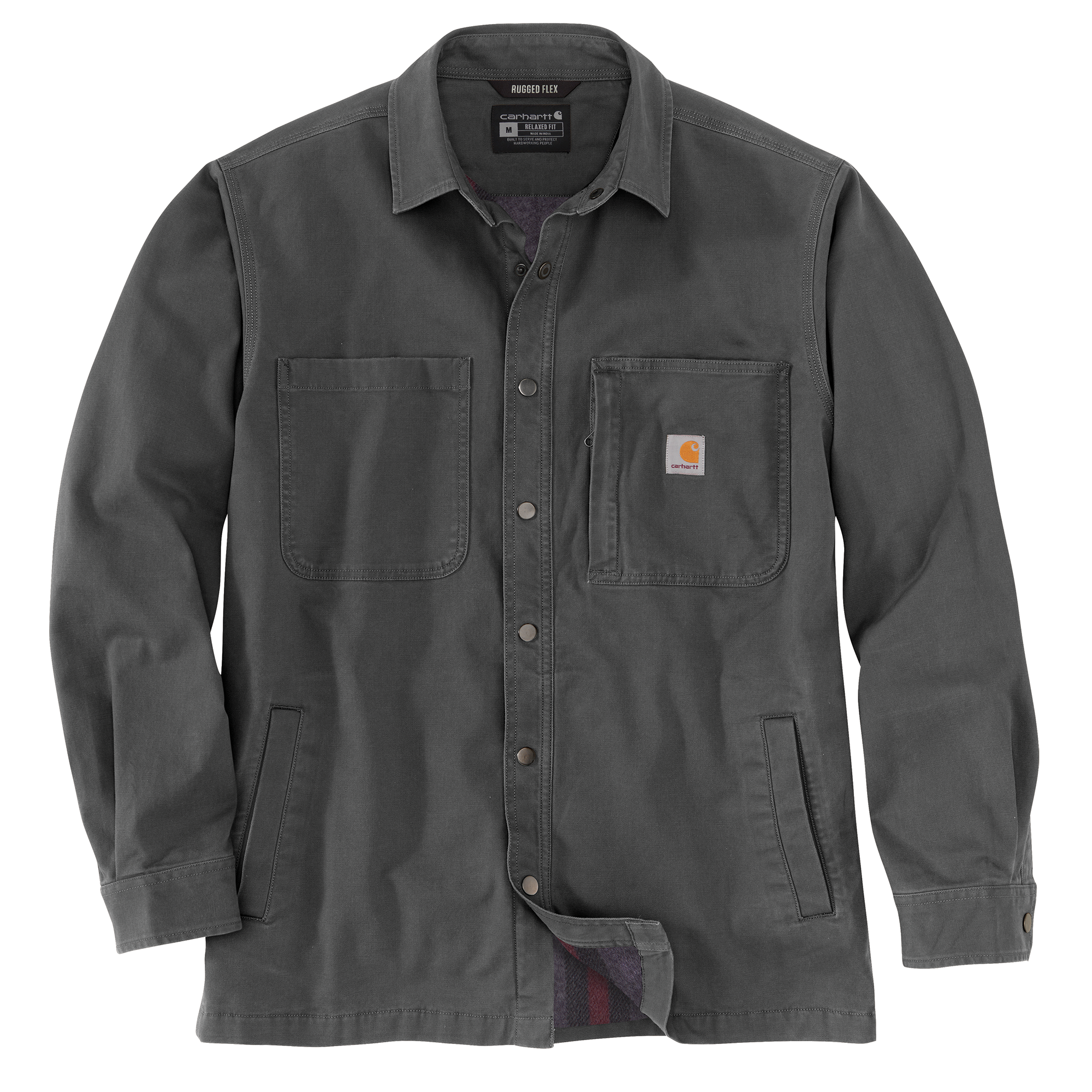 Picture of Carhartt 105532 Mens Rugged Flex® Relaxed Fit Canvas Fleece-Lined Snap-Front Shirt Jac
