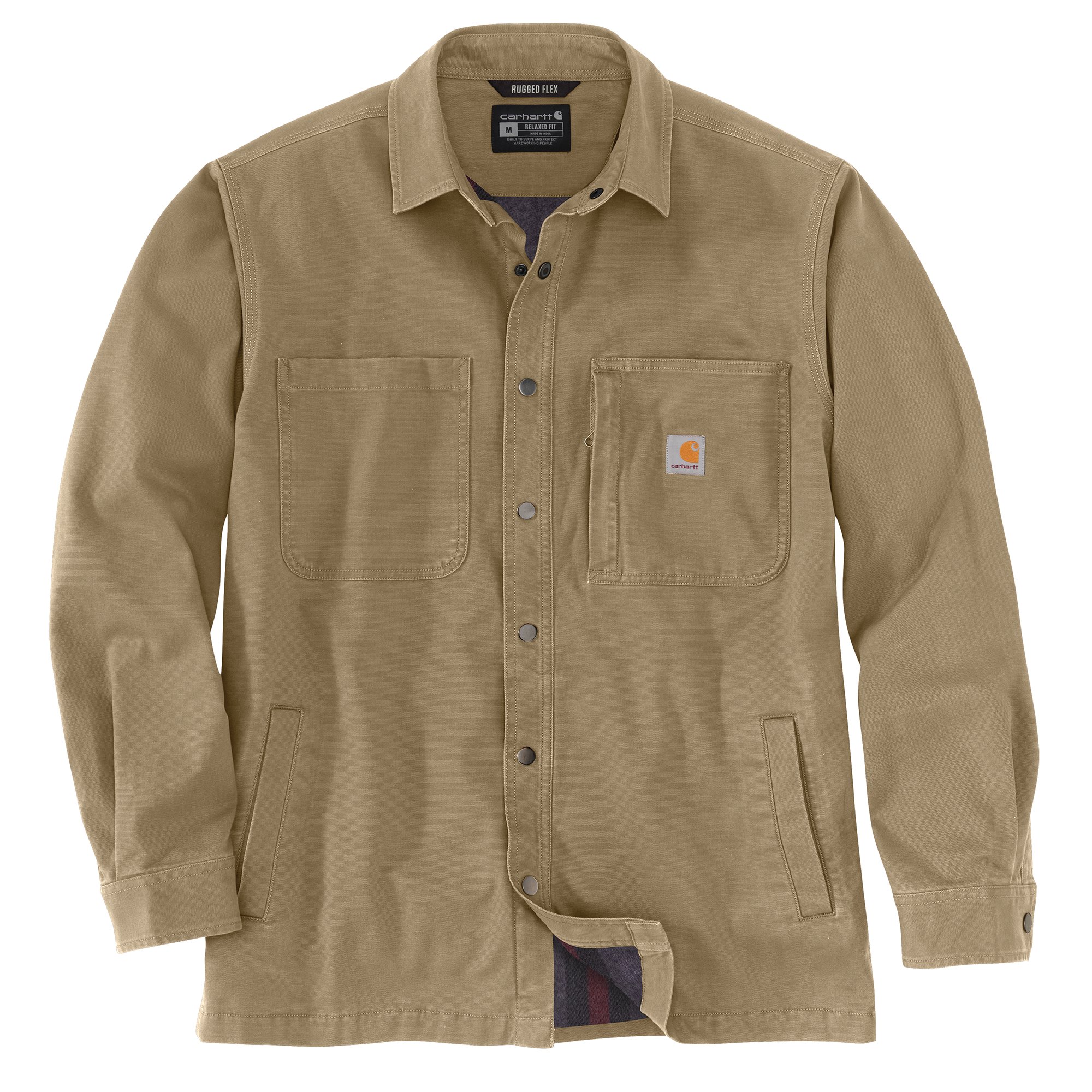 Picture of Carhartt 105532 Mens Rugged Flex® Relaxed Fit Canvas Fleece-Lined Snap-Front Shirt Jac