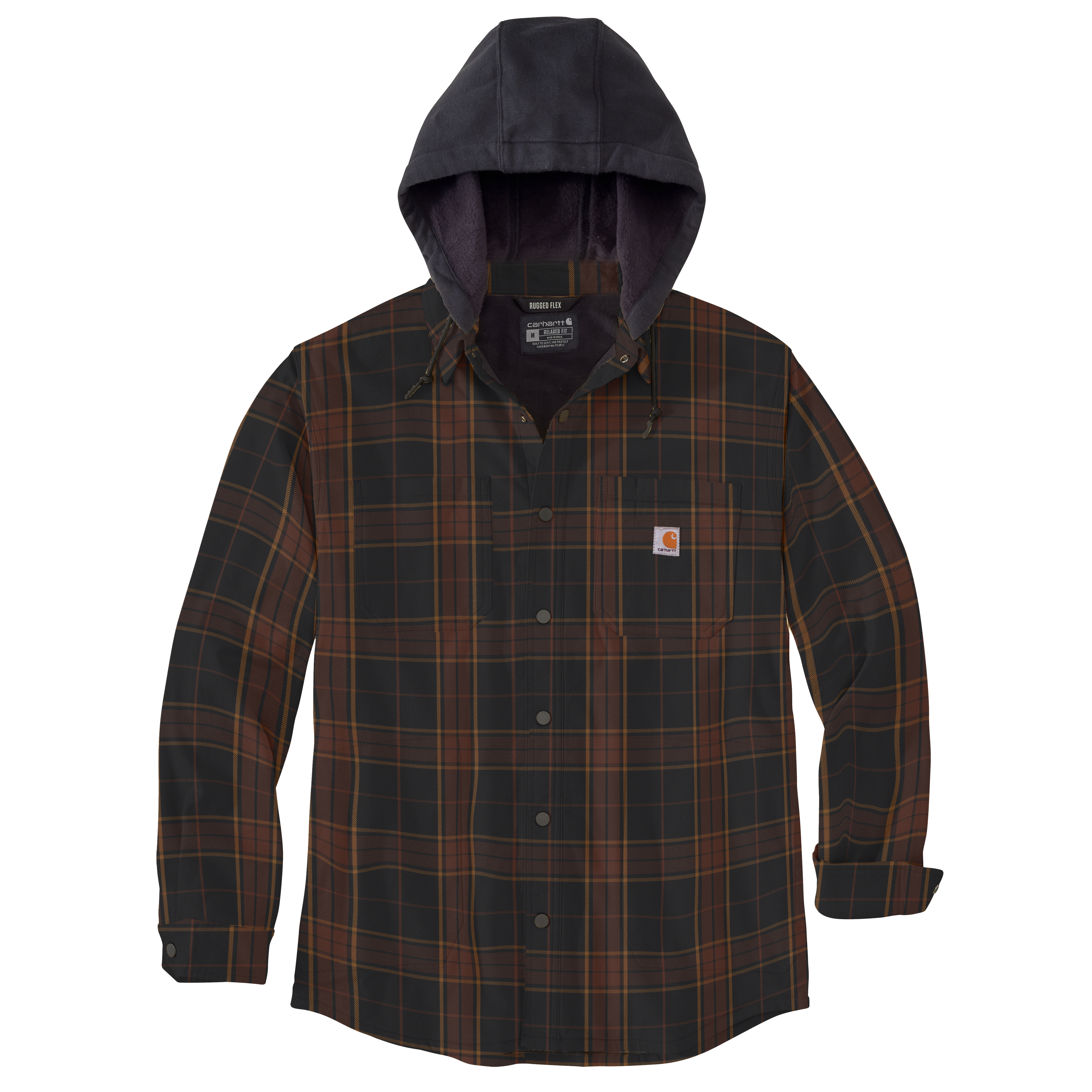 Picture of Carhartt 106353 Mens Rugged Flex Relaxed Fit Flannel Fleece Lined Hooded Shirt Jac