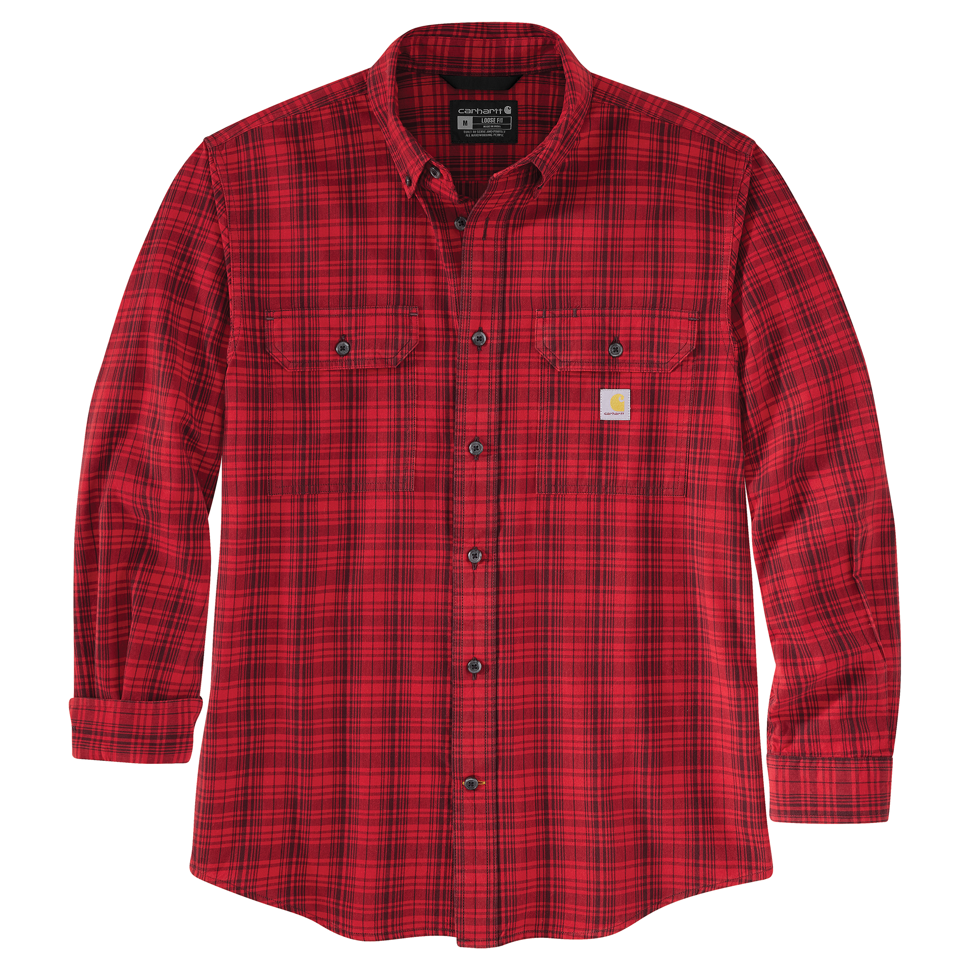 Picture of Carhartt 106355 Mens Loose Fit Midweight Chambray Long-Sleeve Plaid Shirt