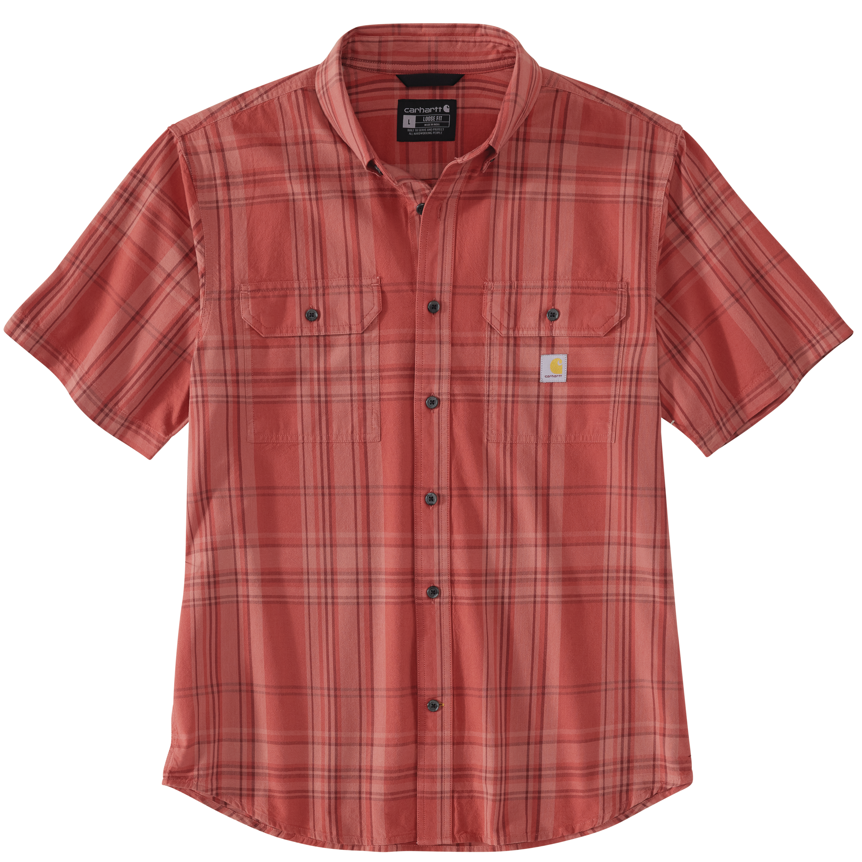 Picture of Carhartt 106746 Mens Loose Fit Midweight Short-Sleeve Plaid Shirt