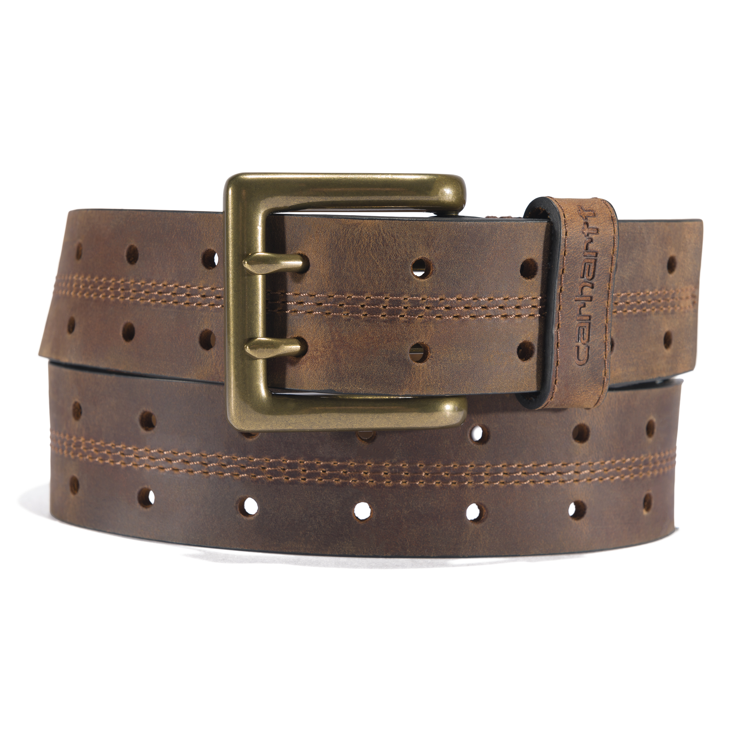 Picture of Carhartt A0005504 Mens Saddle Leather Double Prong Perforated Belt