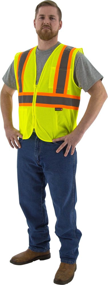 Picture of Majestic 75-3217 Hi-Viz Mesh Vest with DOT Striping, ANSI 2