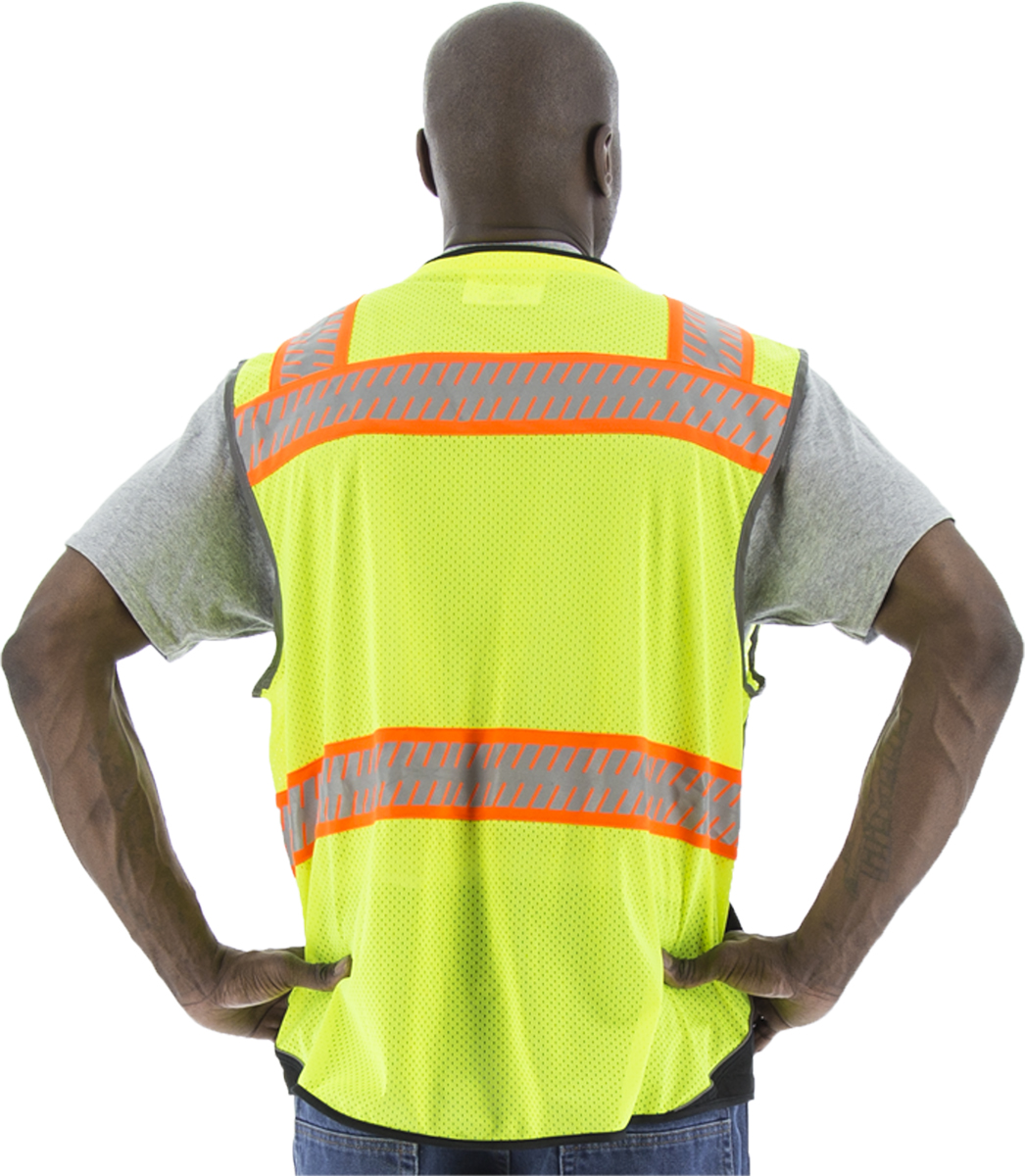 Picture of Majestic 75-3239 Hi-Viz Mesh Vest w DOT Chainsaw Striping, ANSI 2