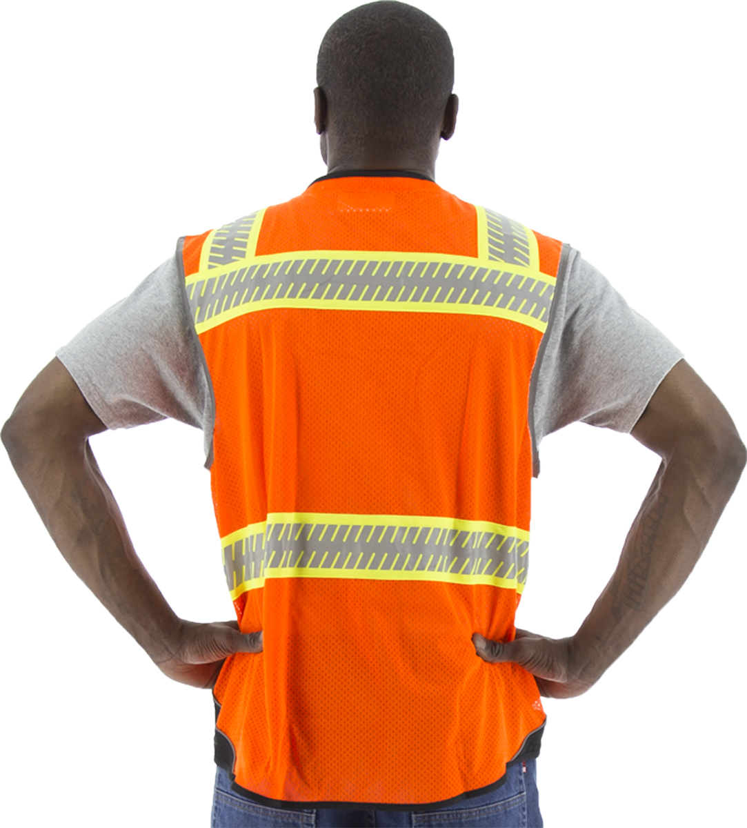 Picture of Majestic 75-3240 Hi-Viz Mesh Vest w DOT Chainsaw Striping, ANSI 2