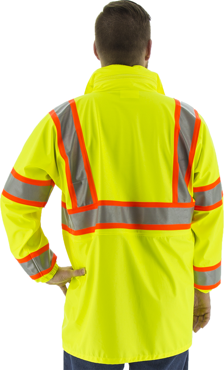 Picture of Majestic 75-7301 Hi-Viz Waterproof Rain Jacket w DOT Striping, ANSI 3