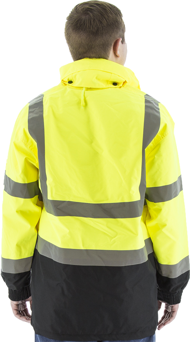 Majestic 75-1305 Hi-Viz Waterproof Rain Jacket w Nylon Liner, ANSI 3