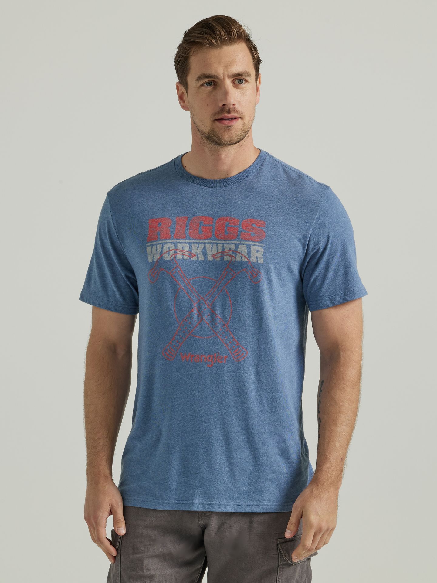 Picture of Wrangler 112336750 RIGGS WORKWEAR Relaxed Short Sleeve T-Shirt with Crossed Hammers Graphic