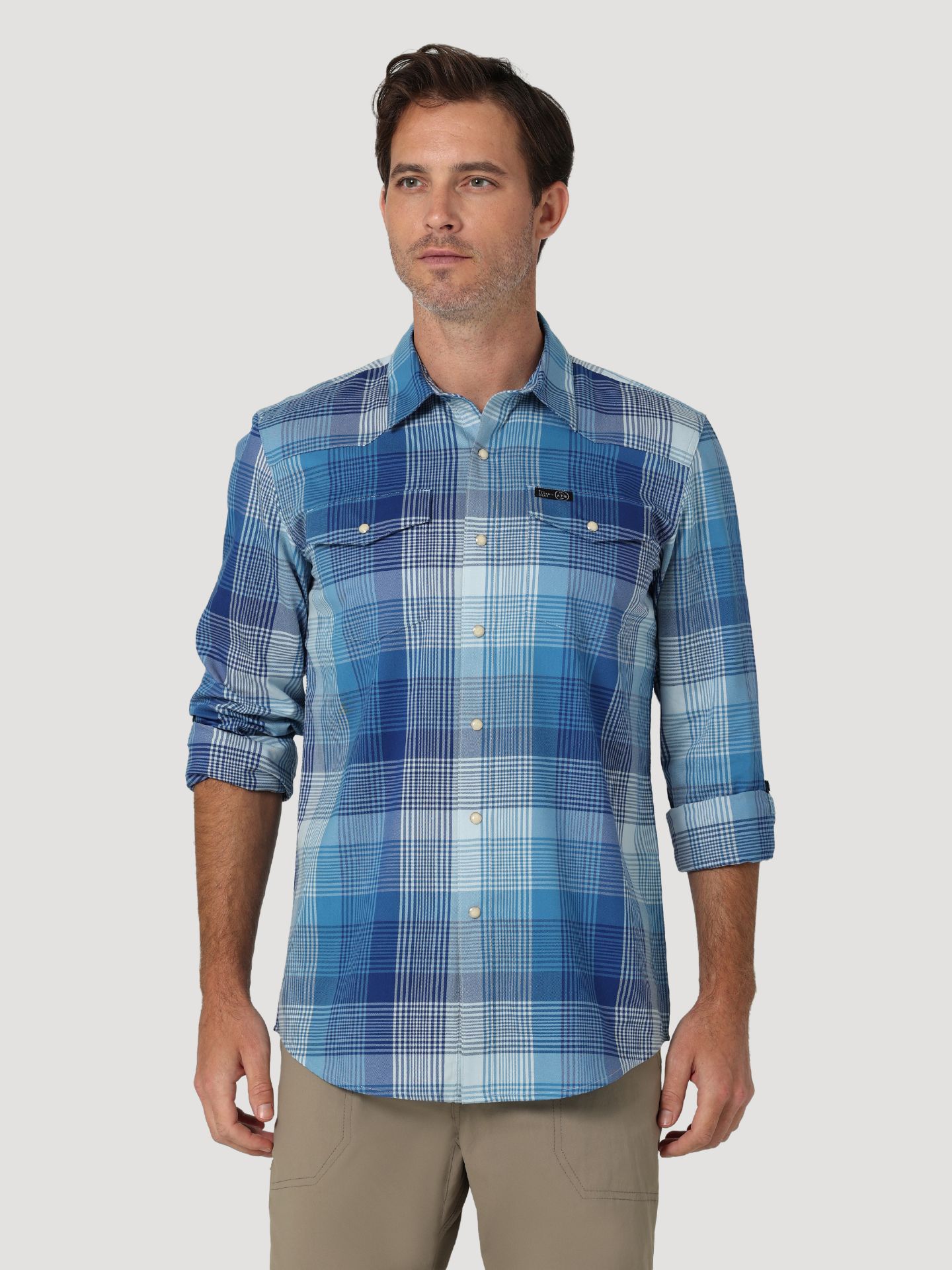 Picture of Wrangler 112323615 ATG -x- Western Utility Plaid Long Sleeve Shirt