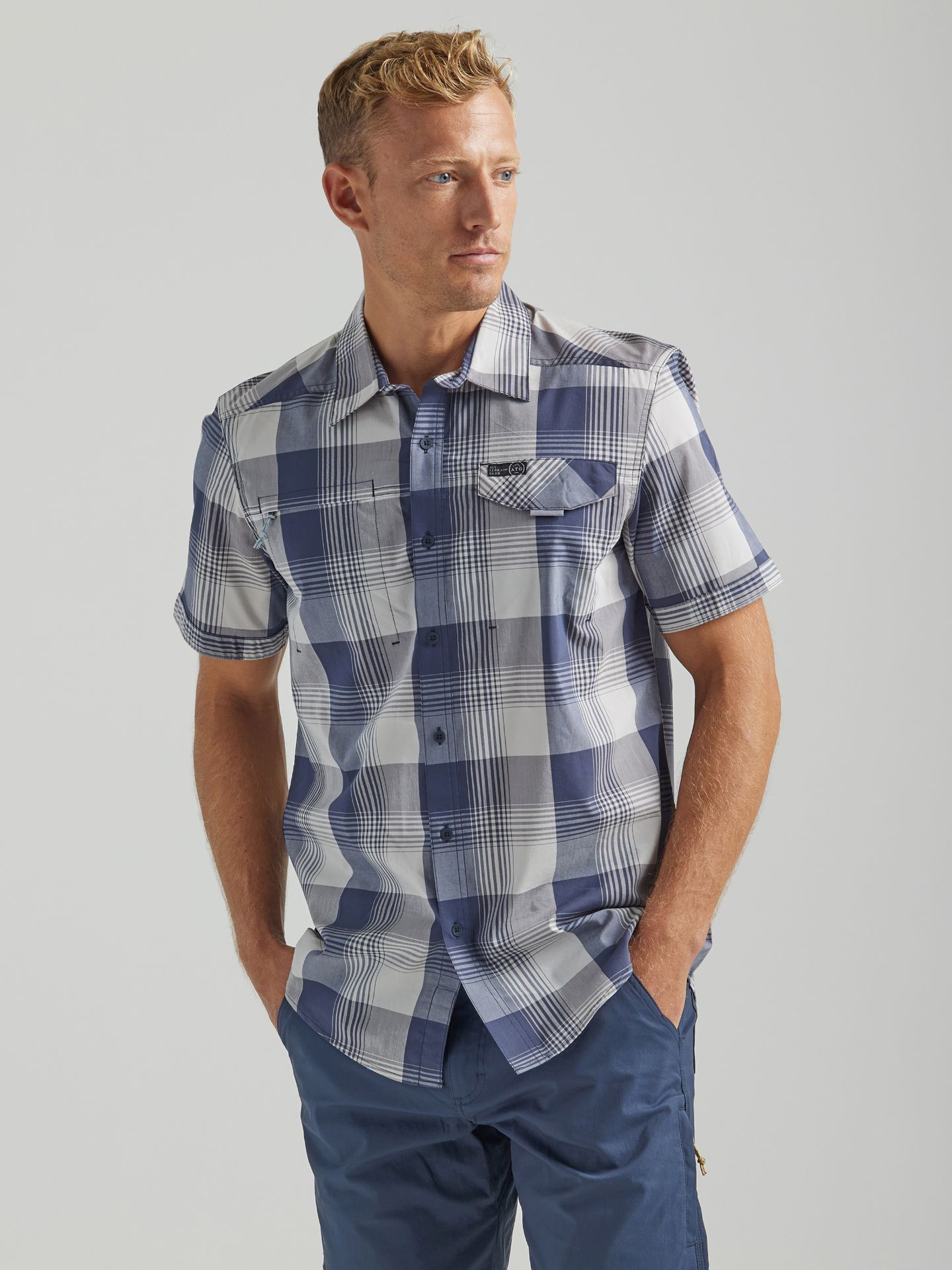 Picture of Wrangler 112333854 ATG -x- Asymmetric Zip Pocket Shirt - Plaid