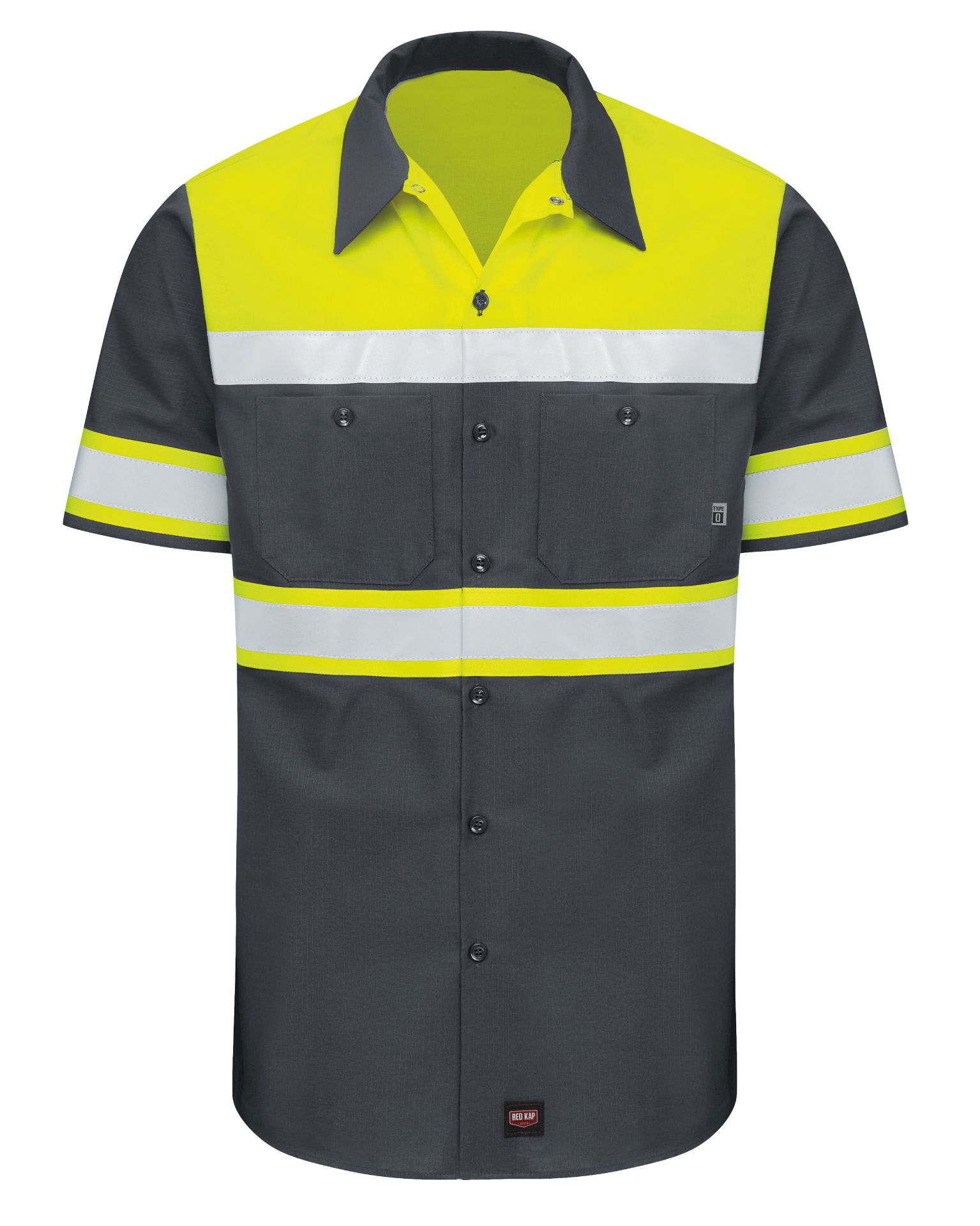 Picture of Red Kap® SY80-HV-TOC1 Men's Hi-Visibility Short Sleeve Color Block Ripstop Work Shirt - Type O, Class 1