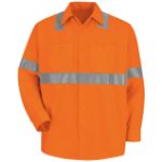 Picture of Red Kap® SS14-HV-C2L2 Men's Hi-Visibility Orange Long Sleeve Work Shirt - Type R, Class 2