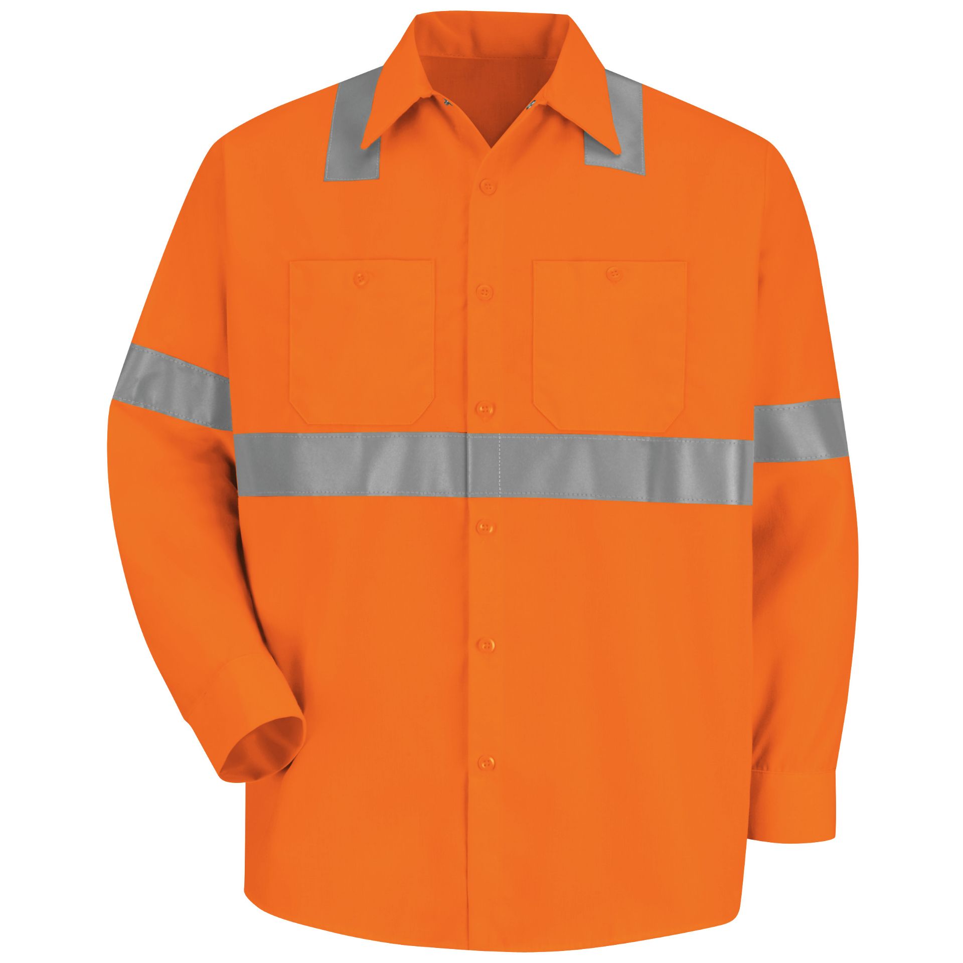 Picture of Red Kap® SS14-HV-C2L2 Men's Hi-Visibility Orange Long Sleeve Work Shirt - Type R, Class 2