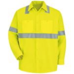Picture of Red Kap® SS14-HV-TRC2 Men's Hi-Visibility Yellow Long Sleeve Work Shirt - Type R, Class 2