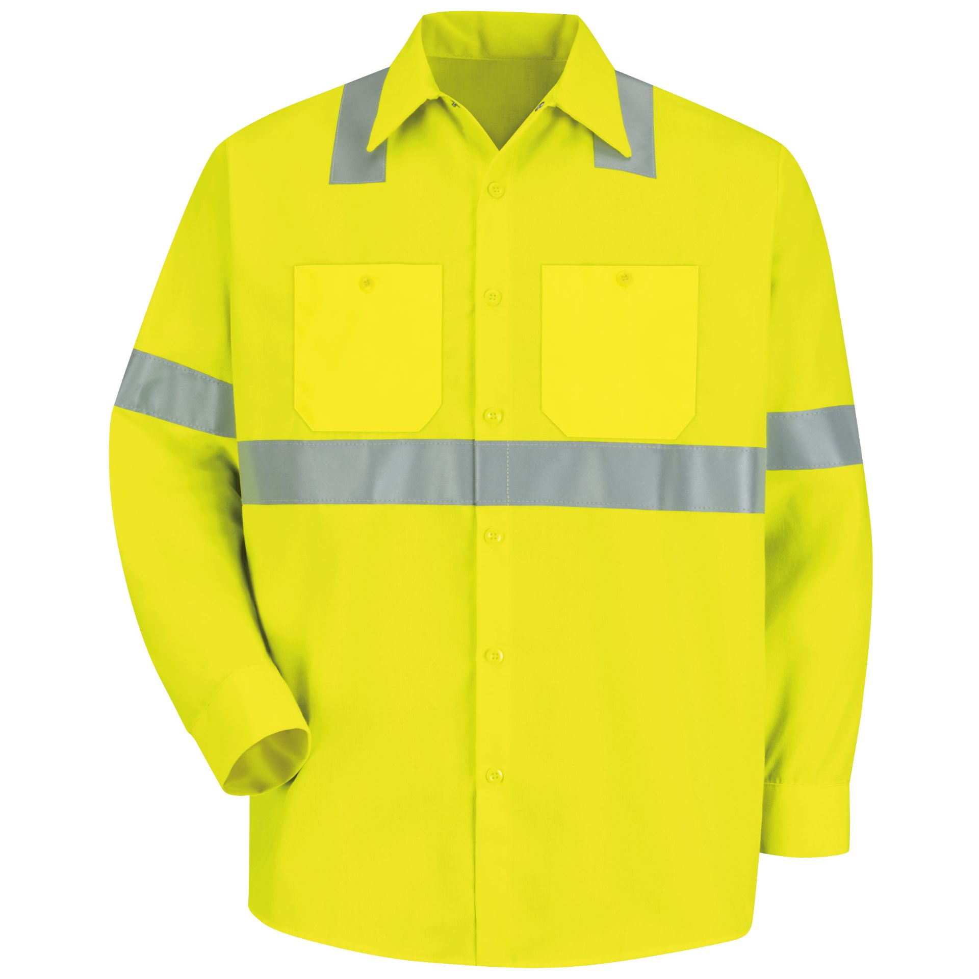 Picture of Red Kap® SS14-HV-TRC2 Men's Hi-Visibility Yellow Long Sleeve Work Shirt - Type R, Class 2
