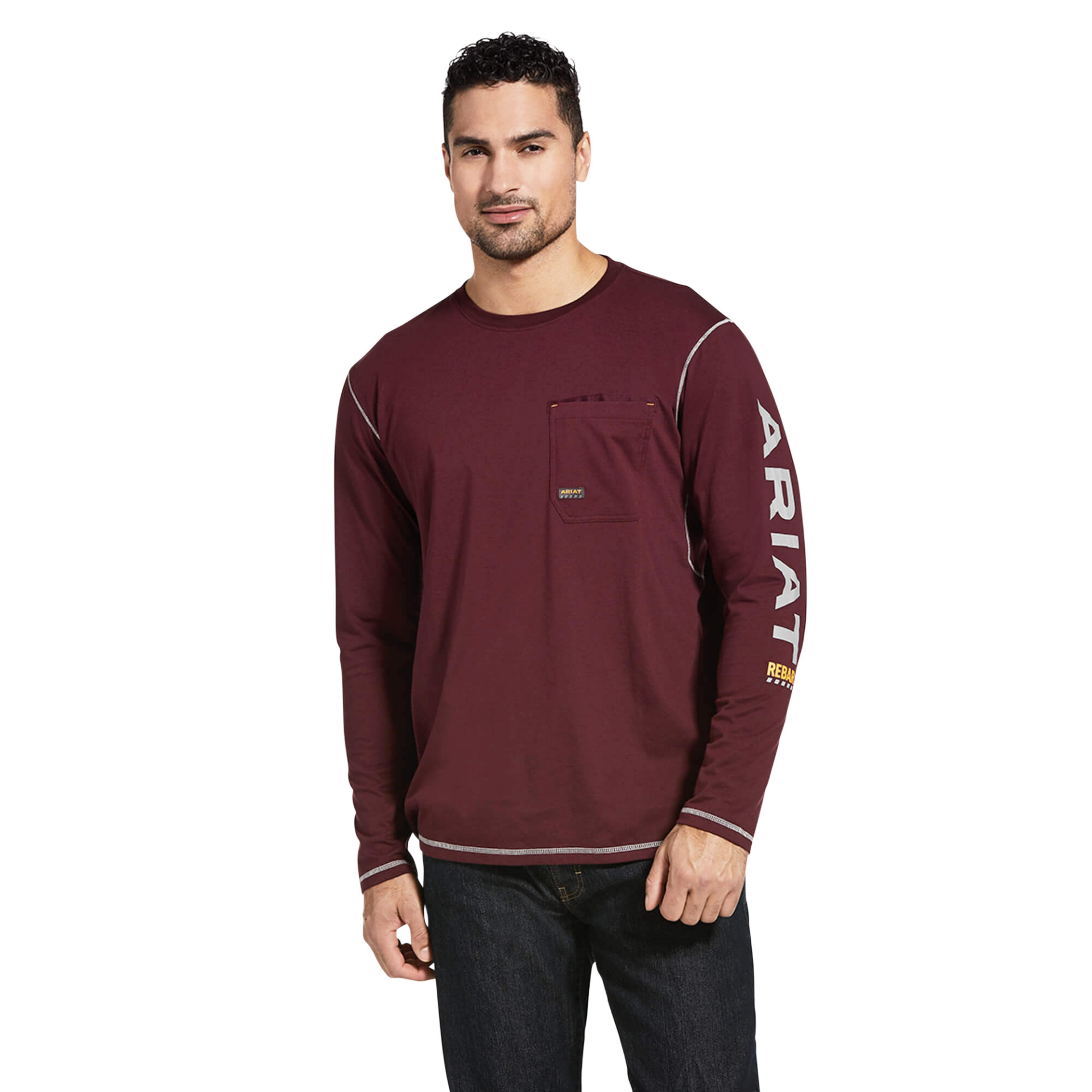 Picture of Ariat 10032963 REBAR WORKMAN LOGO LS T-SHRT