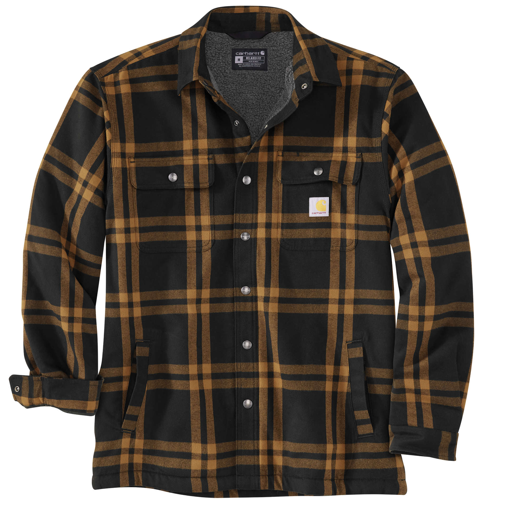 Picture of Carhartt 106354 Mens Relaxed Fit Flannel Sherpa-Lined Shirt Jac