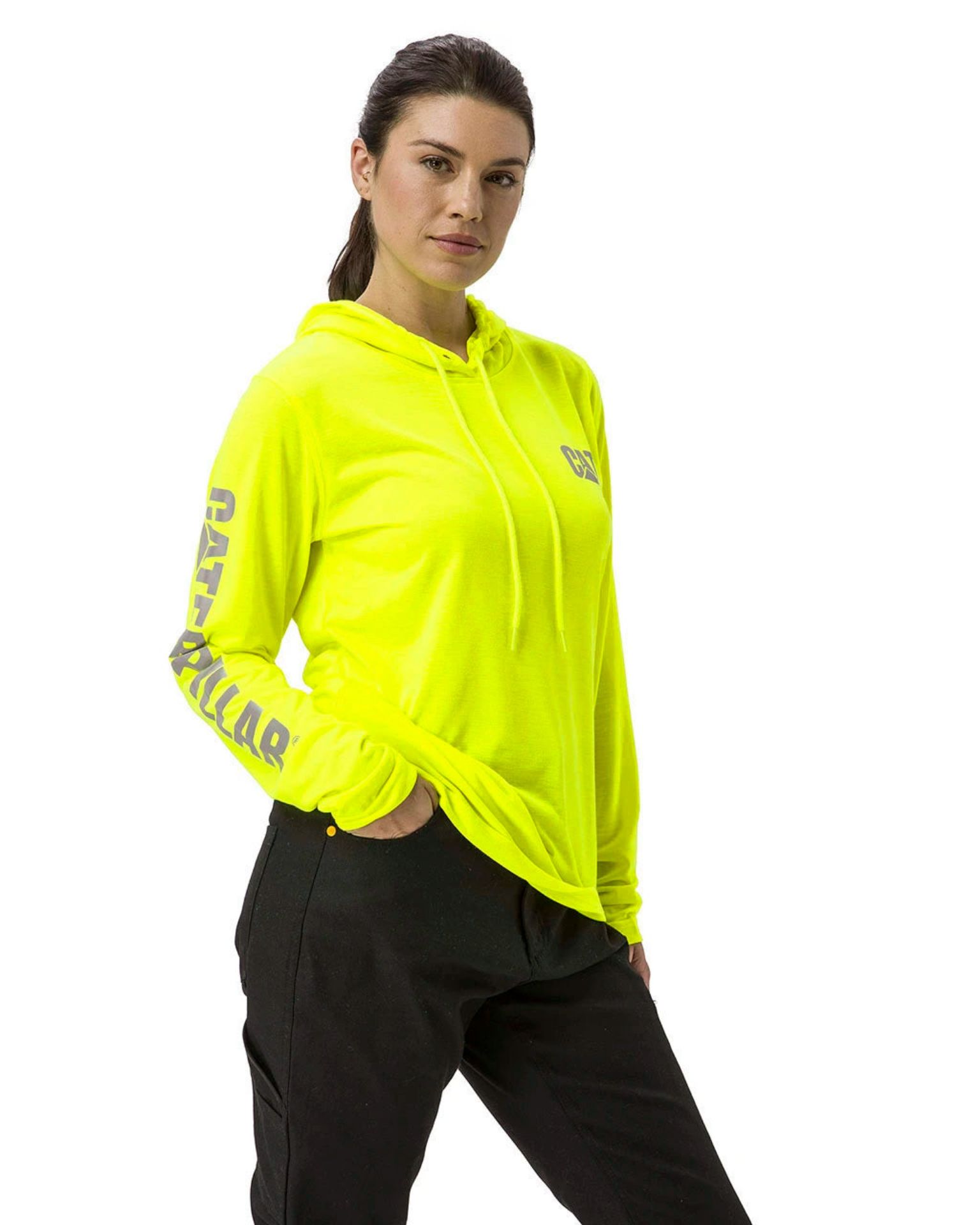 Picture of CAT 1010036 WOMEN'S HI-VIS UPF HOODED BANNER L/S TEE