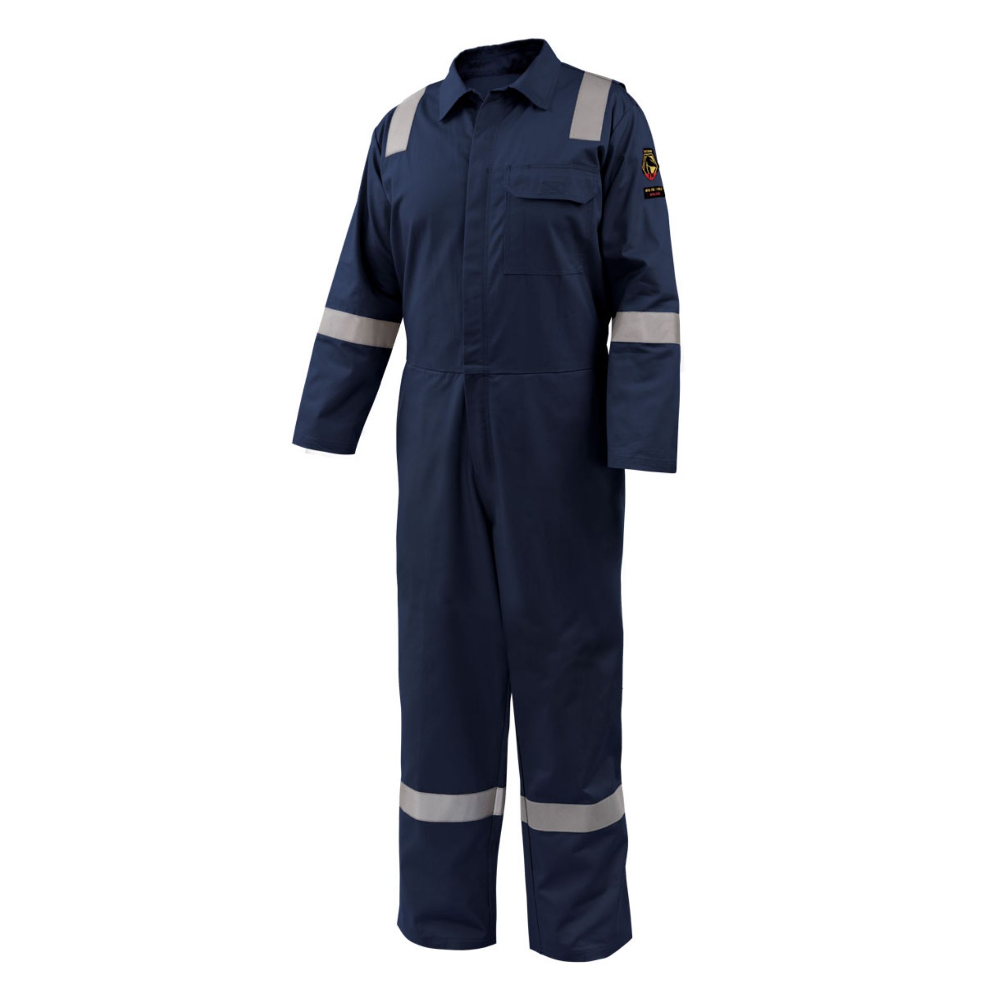 Picture of Black Stallion CF2118-NV 7 OZ FLAME-RESISTANT COTTON REFLECTIVE TAPE COVERALLS (NAVY)