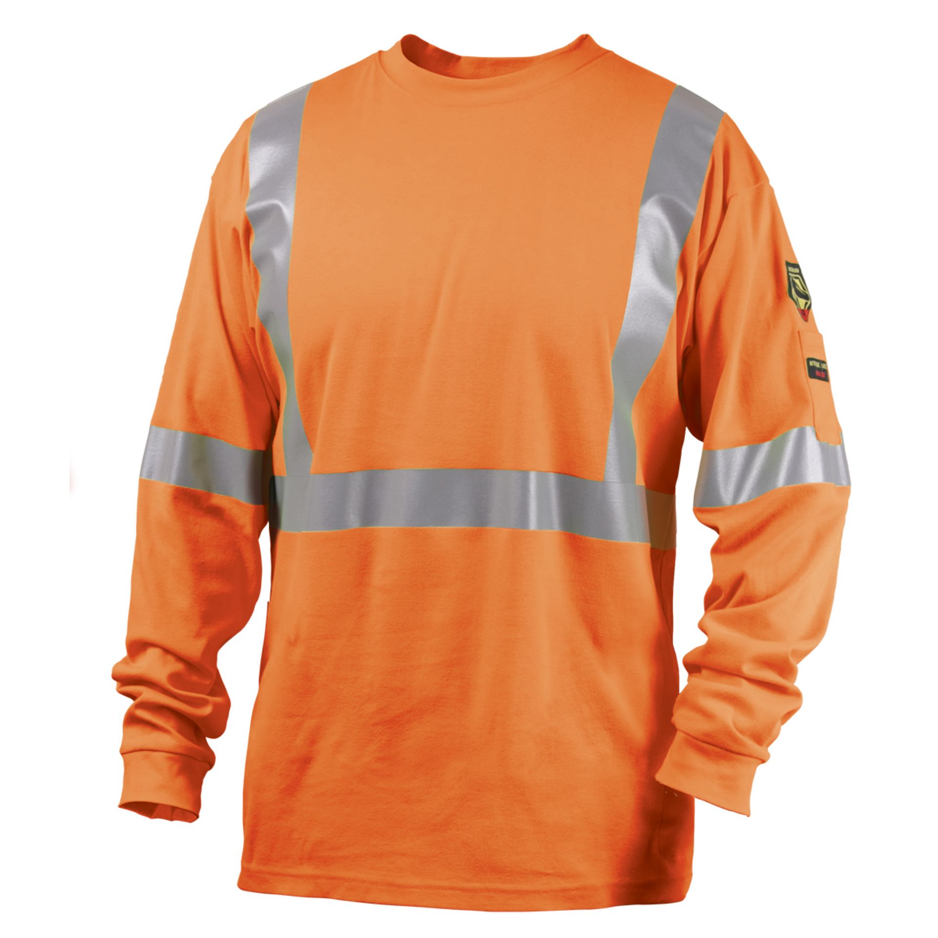 Picture of Black Stallion TF2511-OR 7 OZ FLAME-RESISTANT COTTON LONG SLEEVE T-SHIRT WITH SILVER REFLECTIVE  - NFPA 2112, NFPA 70E