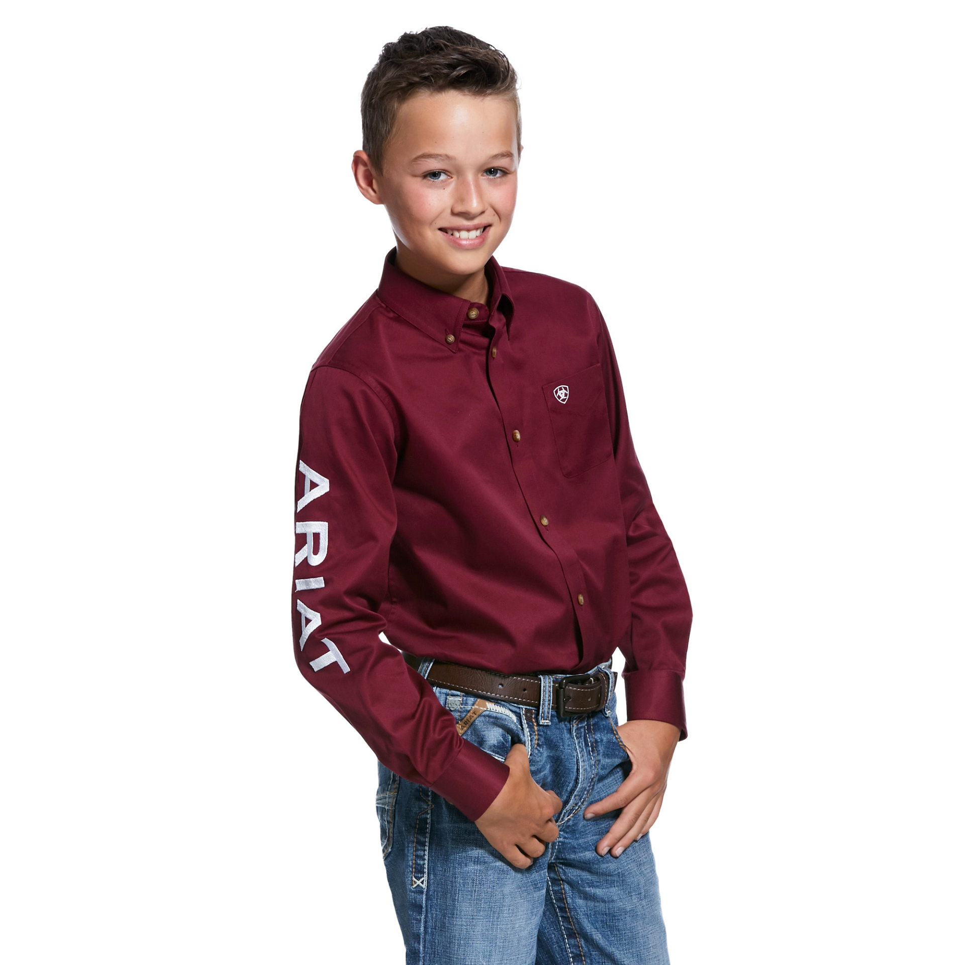 Picture of Ariat 10030163 TEAM LOGO TWILL CLSSC LS SHRT