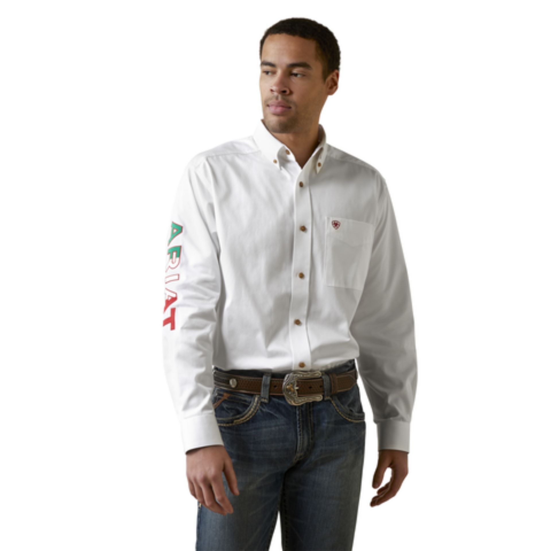 Picture of Ariat 10040911 MNS TM LOGO TWLL CLSSC LS WHTMX