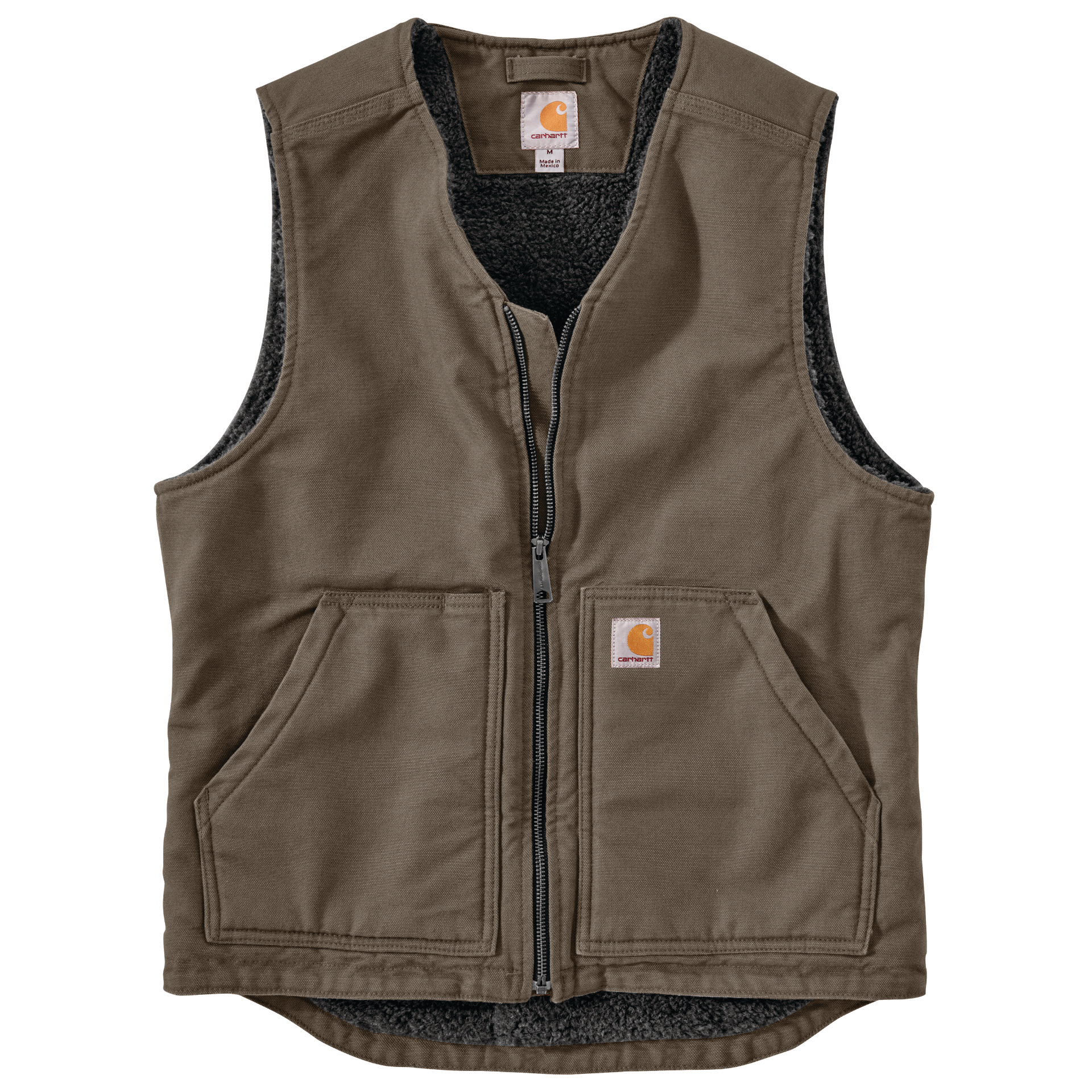 Picture of Carhartt 104394 Mens Relaxed Fit Washed Duck Sherpa-Lined Vest
