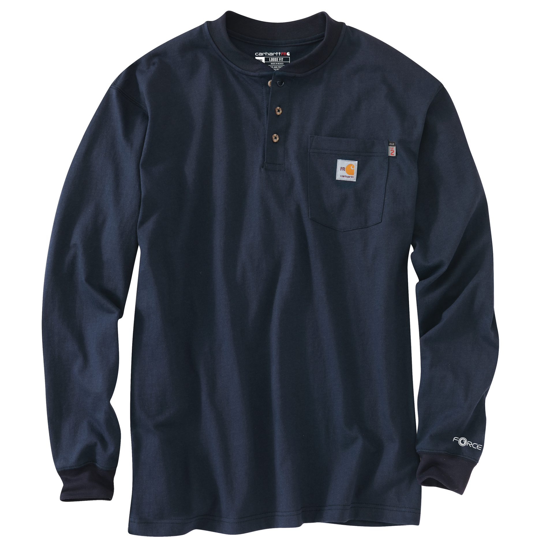 Picture of Carhartt 100237 Mens Flame Resistant Force Loose Fit Midweight Long-Sleeve Pocket Henley T-Shirt