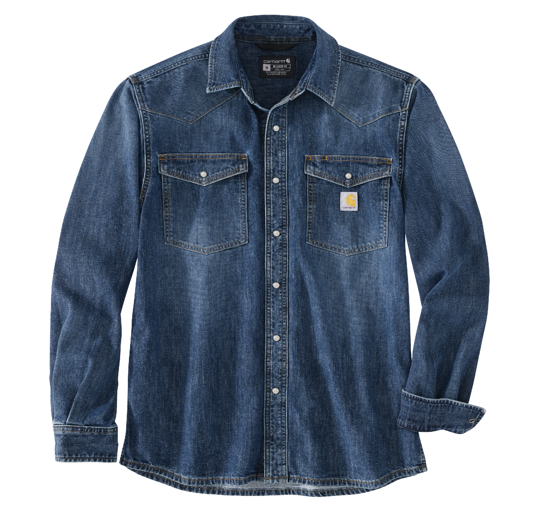 Picture of Carhartt 106429 Mens Montana Relaxed Fit Midweight Denim Long-Sleeve Snap Front Shirt