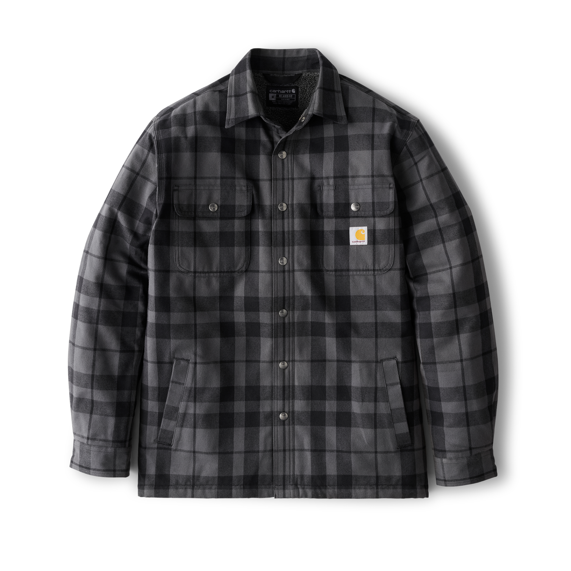 Picture of Carhartt 107017 Mens Relaxed Fit Flannel Sherpa-Lined Shirt Jac