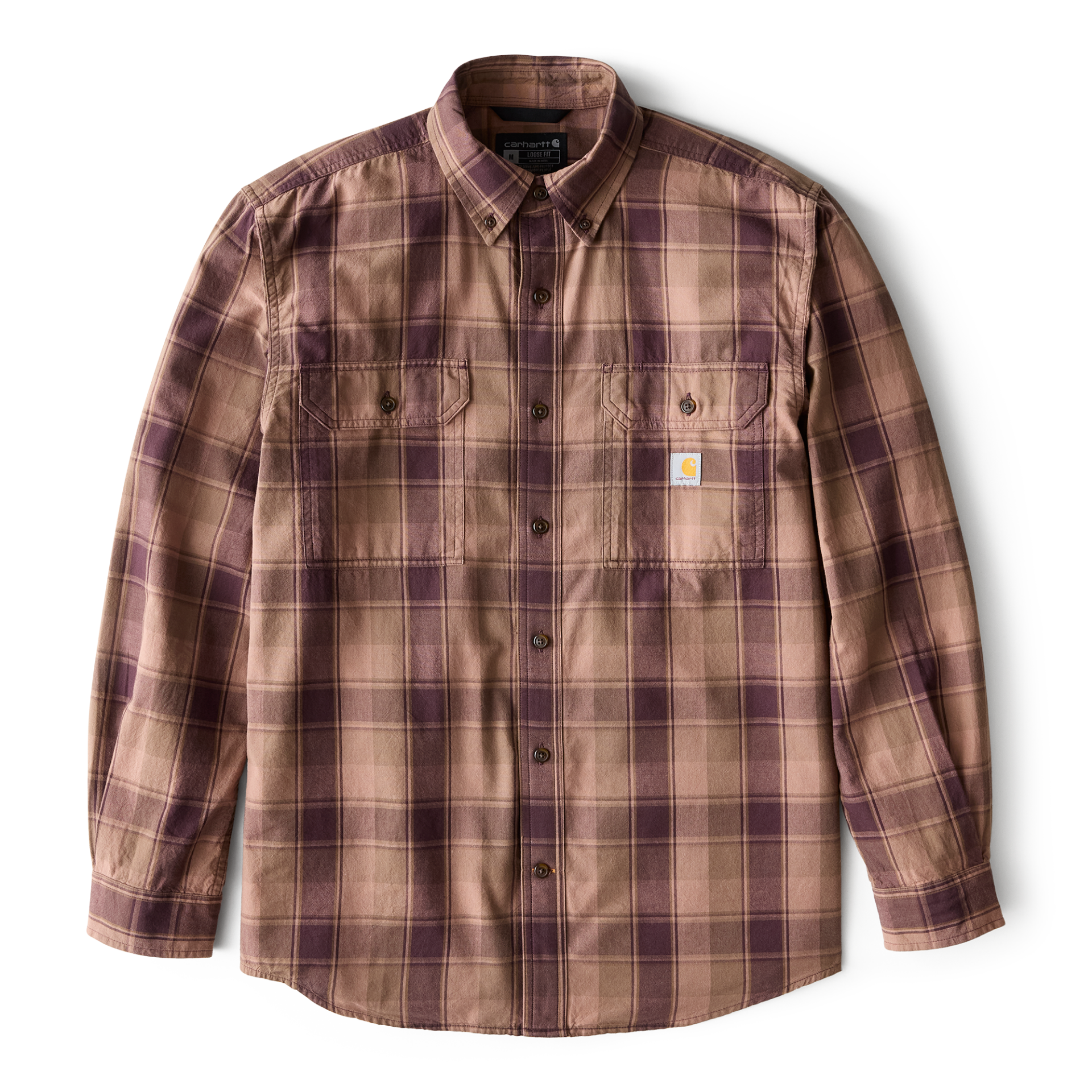 Picture of Carhartt 107012 Mens Loose Fit Midweight Chambray Long-Sleeve Plaid Shirt