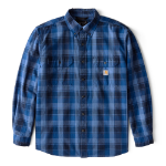 Picture of Carhartt 107012 Mens Loose Fit Midweight Chambray Long-Sleeve Plaid Shirt
