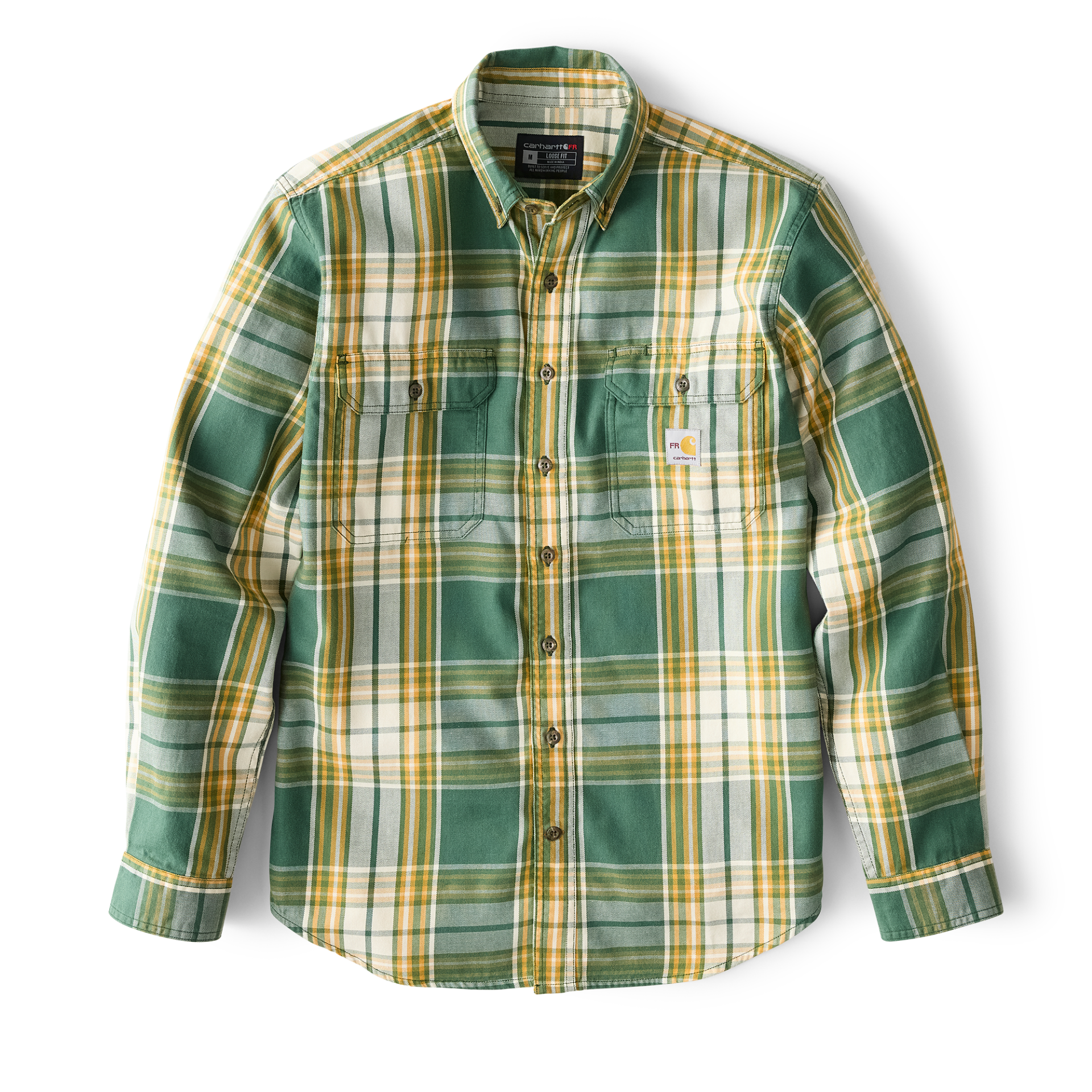 Picture of Carhartt 104507 Mens Flame Resistant Loose Fit Midweight Twill Plaid Shirt