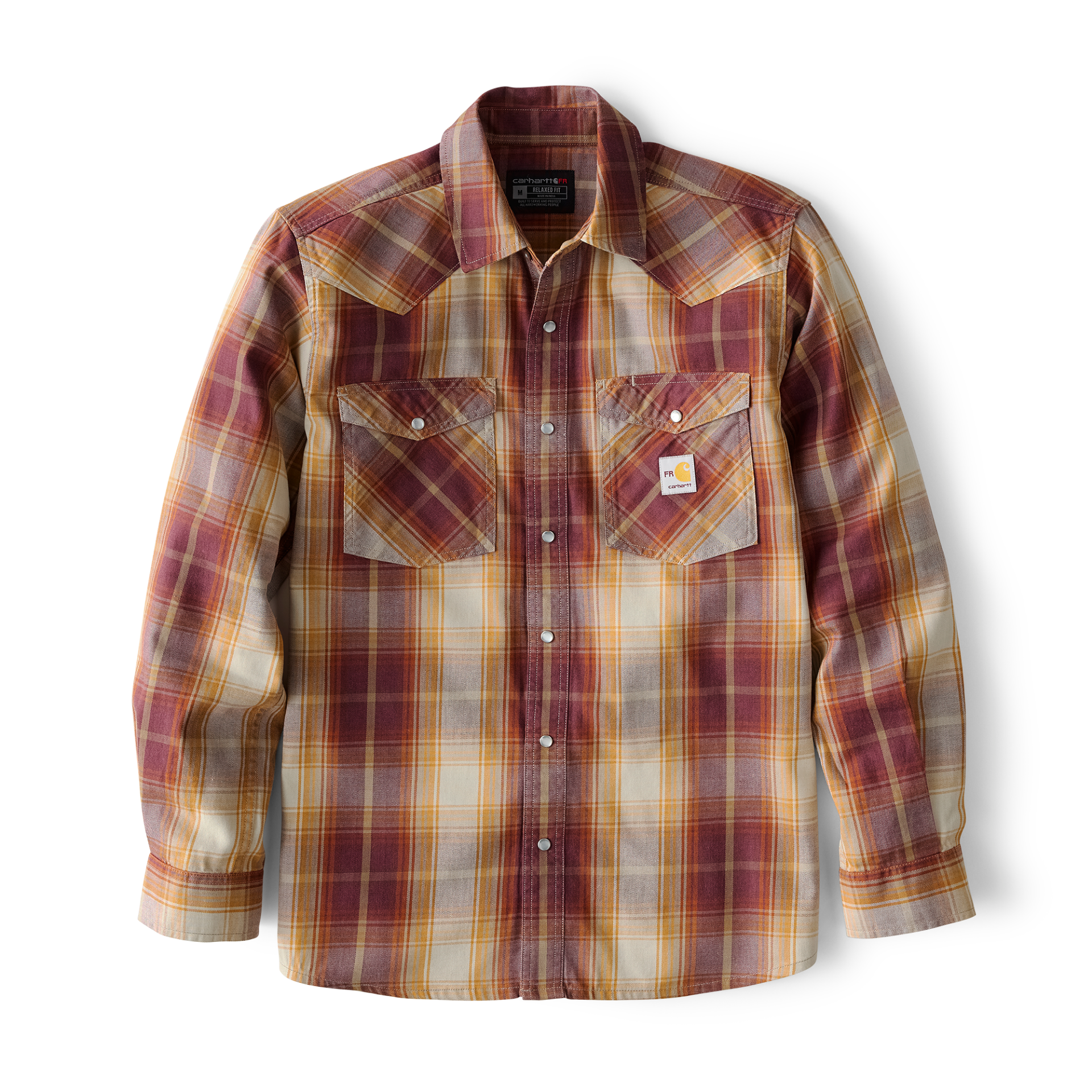 Picture of Carhartt 107070 Mens Flame Resistant Montana Relaxed Fit Midweight Twill Snap Front Plaid Shirt