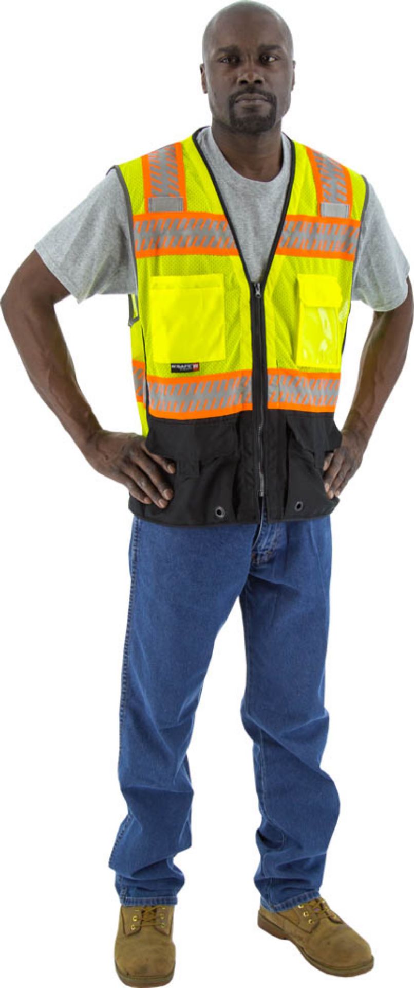Picture of Majestic 75-3239 Hi-Viz Mesh Vest w DOT Chainsaw Striping, ANSI 2