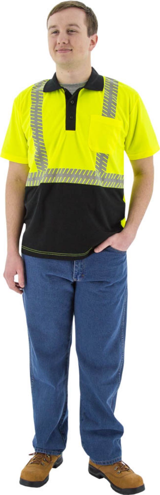 Picture of Majestic 75-5213 Hi-Viz Polo with Reflective Chainsaw Striping, ANSI 2
