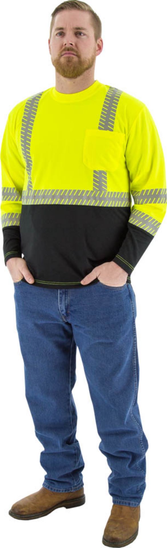 Picture of Majestic 75-5257 Hi-Viz shirt with reflective chainsaw Striping, ANSI 2