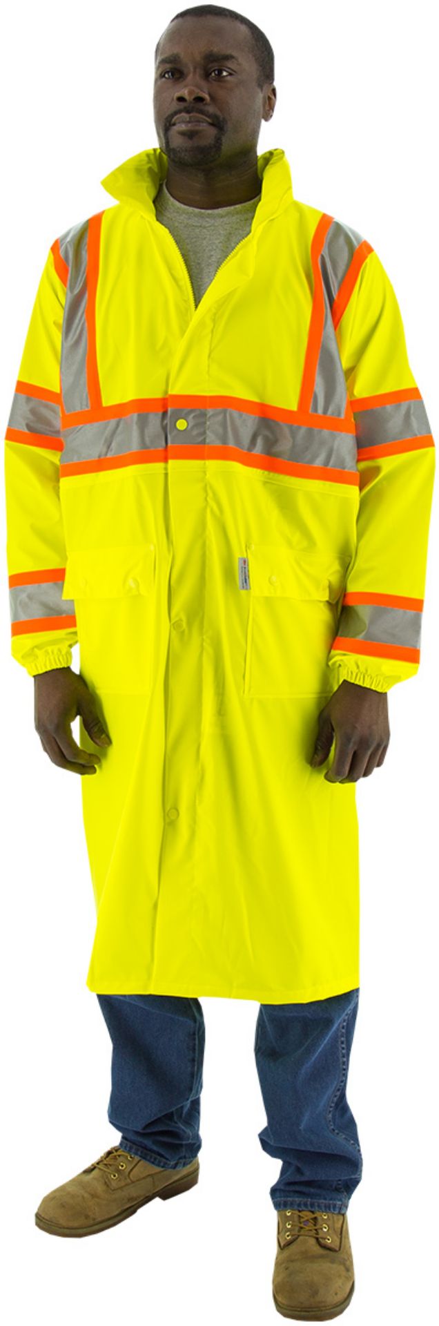 Picture of Majestic 75-7303 Hi-Viz Waterproof Rain Coat with DOT Striping, ANSI 3