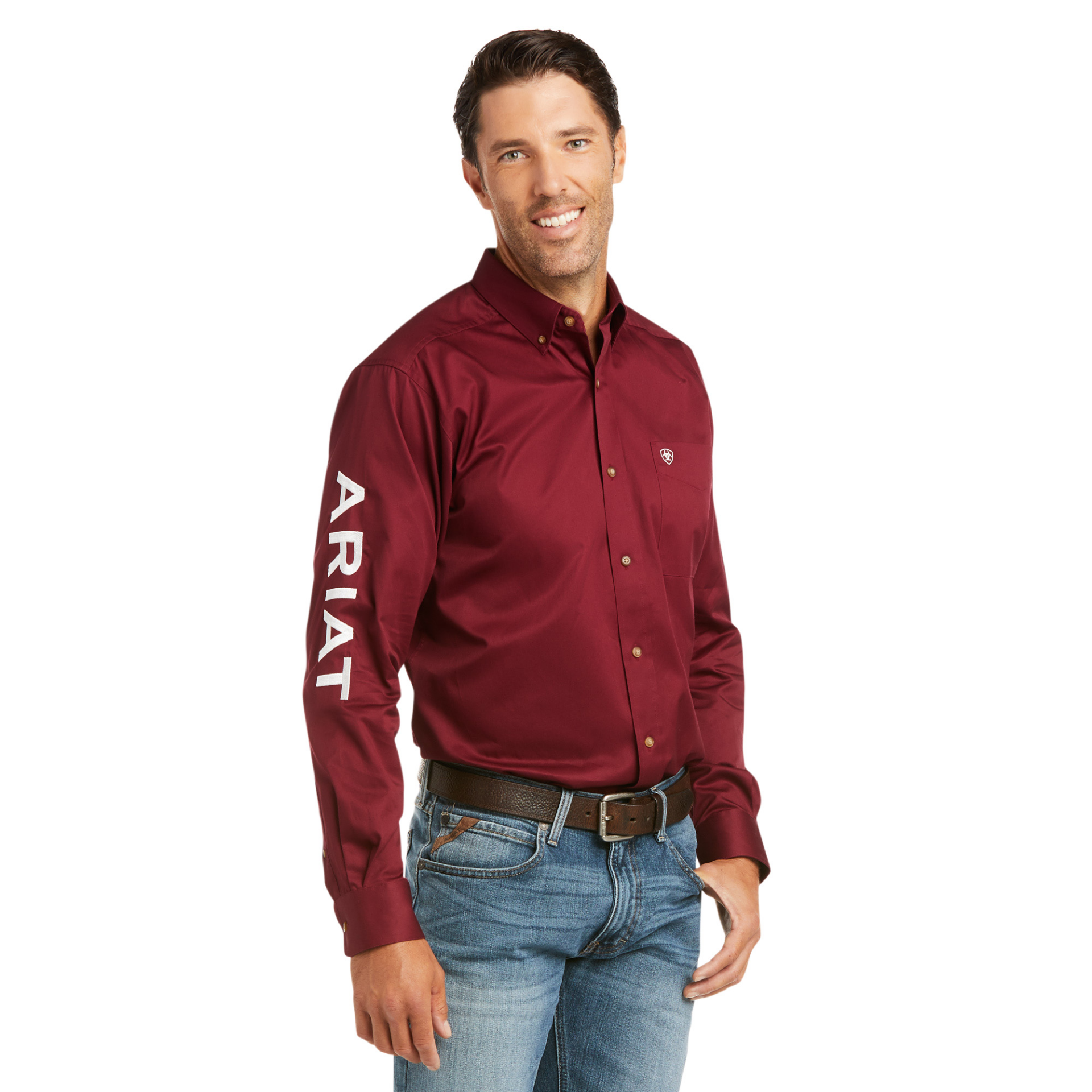 Picture of Ariat 10034233 TEAM LOGO TWILL  FTD LS SHRT