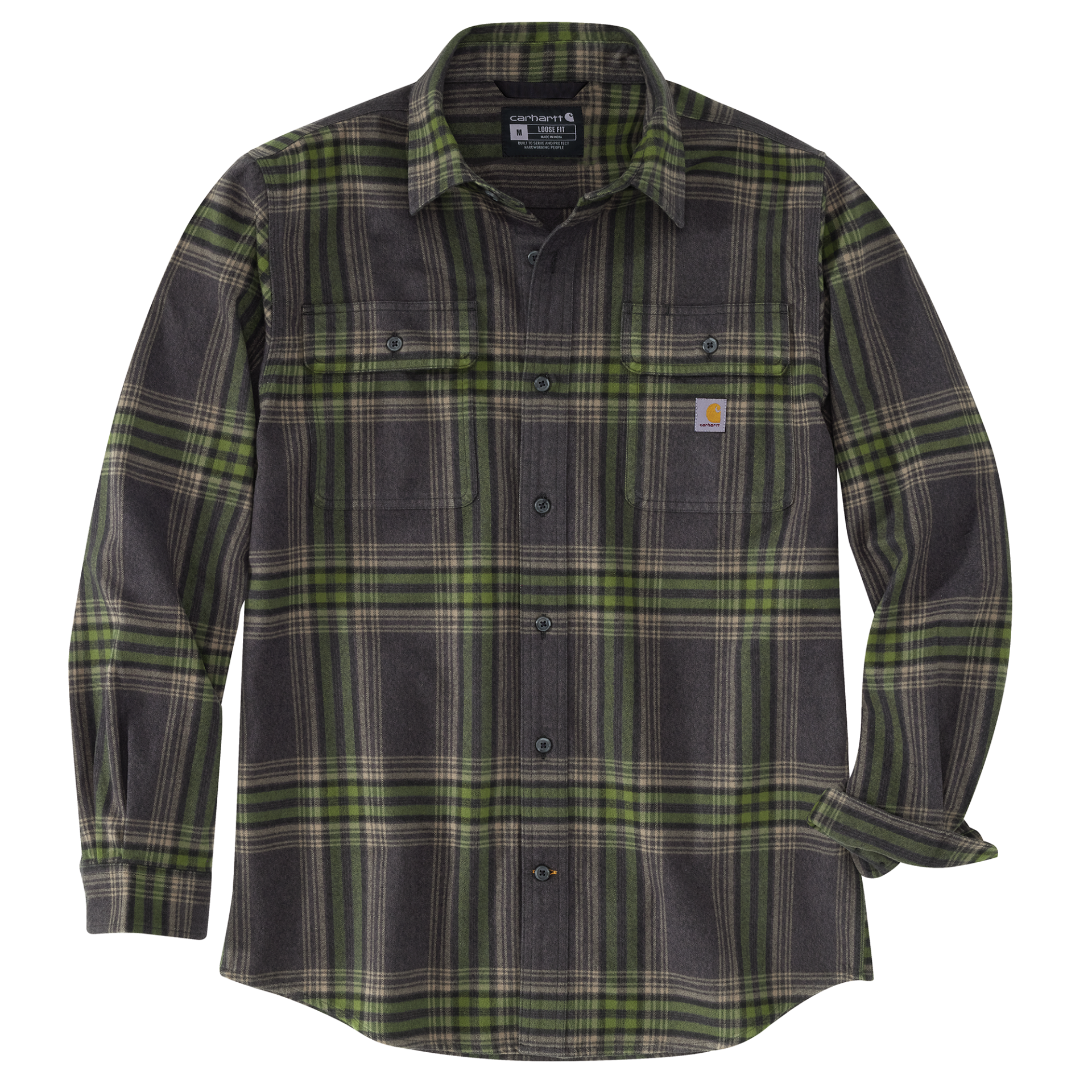 Picture of Carhartt 105947 Mens Loose Fit Heavyweight Flannel Long-Sleeve Plaid Shirt