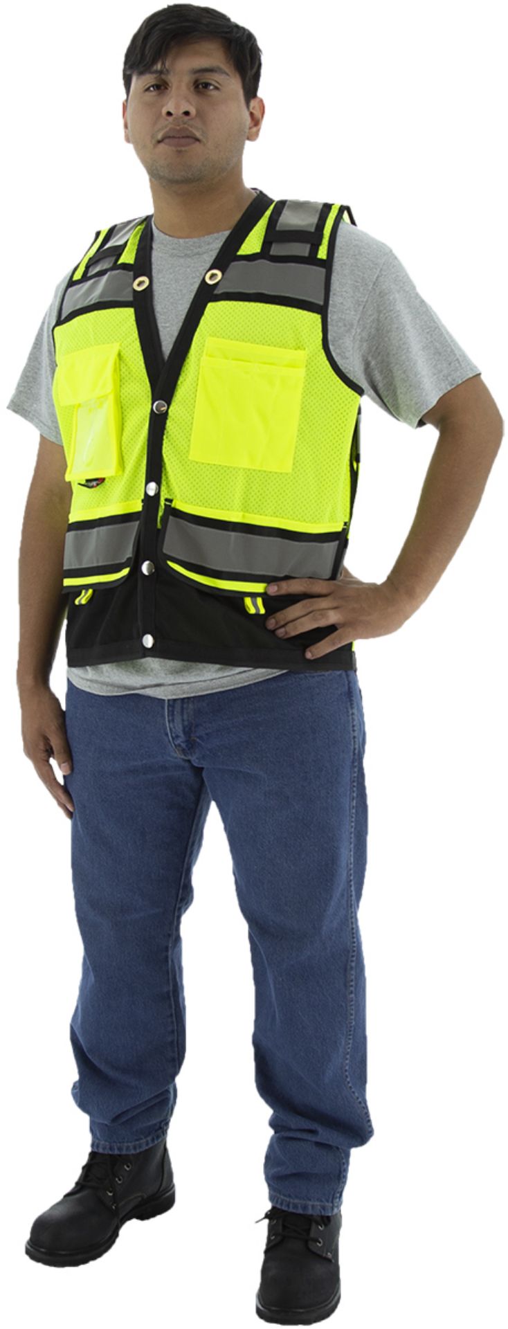 Picture of Majestic 75-3237 Hi Viz Heavy Duty Surveyor's Vest with Contrasting Stripes, ANSI 2