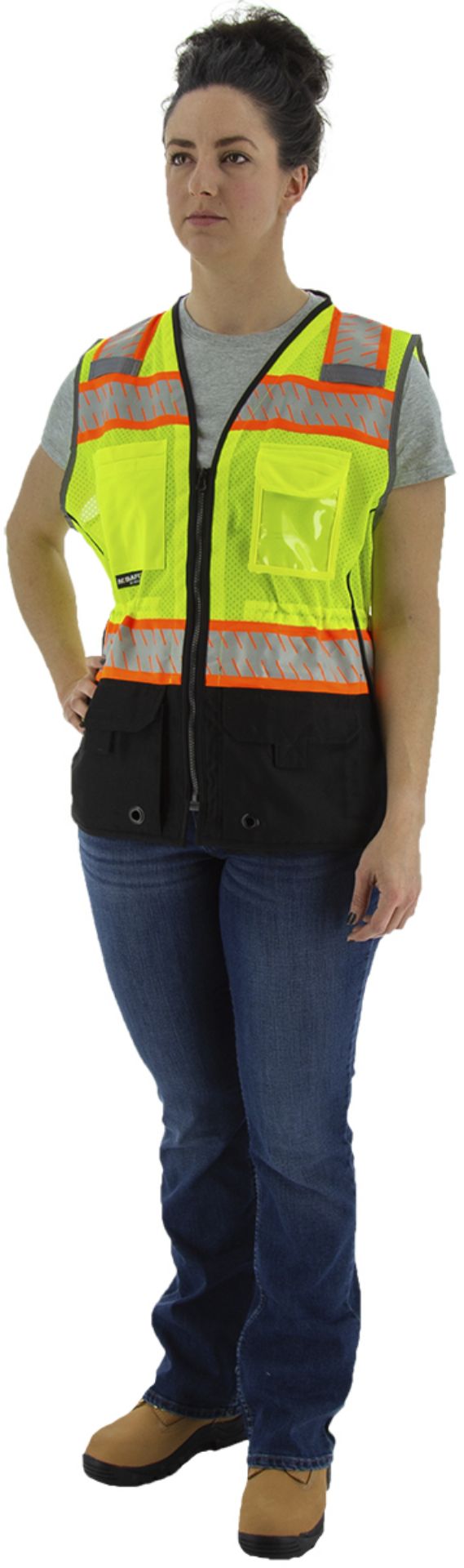 Picture of Majestic 75-3239W High Visibility Mesh Vest with DOT Reflective Chainsaw Striping, ANSI 2, R