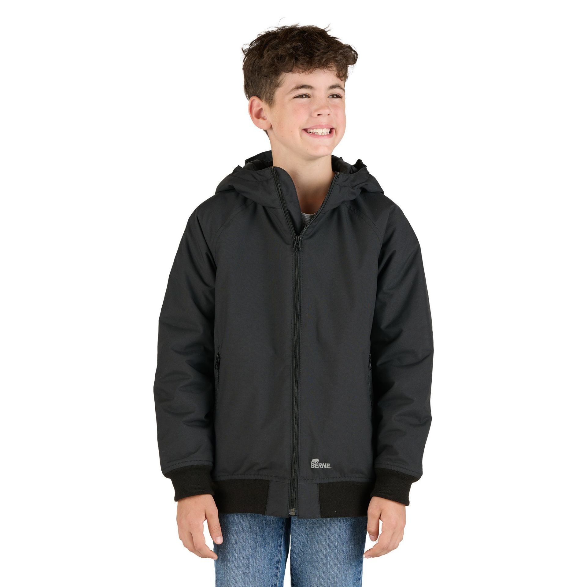 Picture of Berne  BHJ22BK Youth Flex Nylon Insulated Hooded Jacket