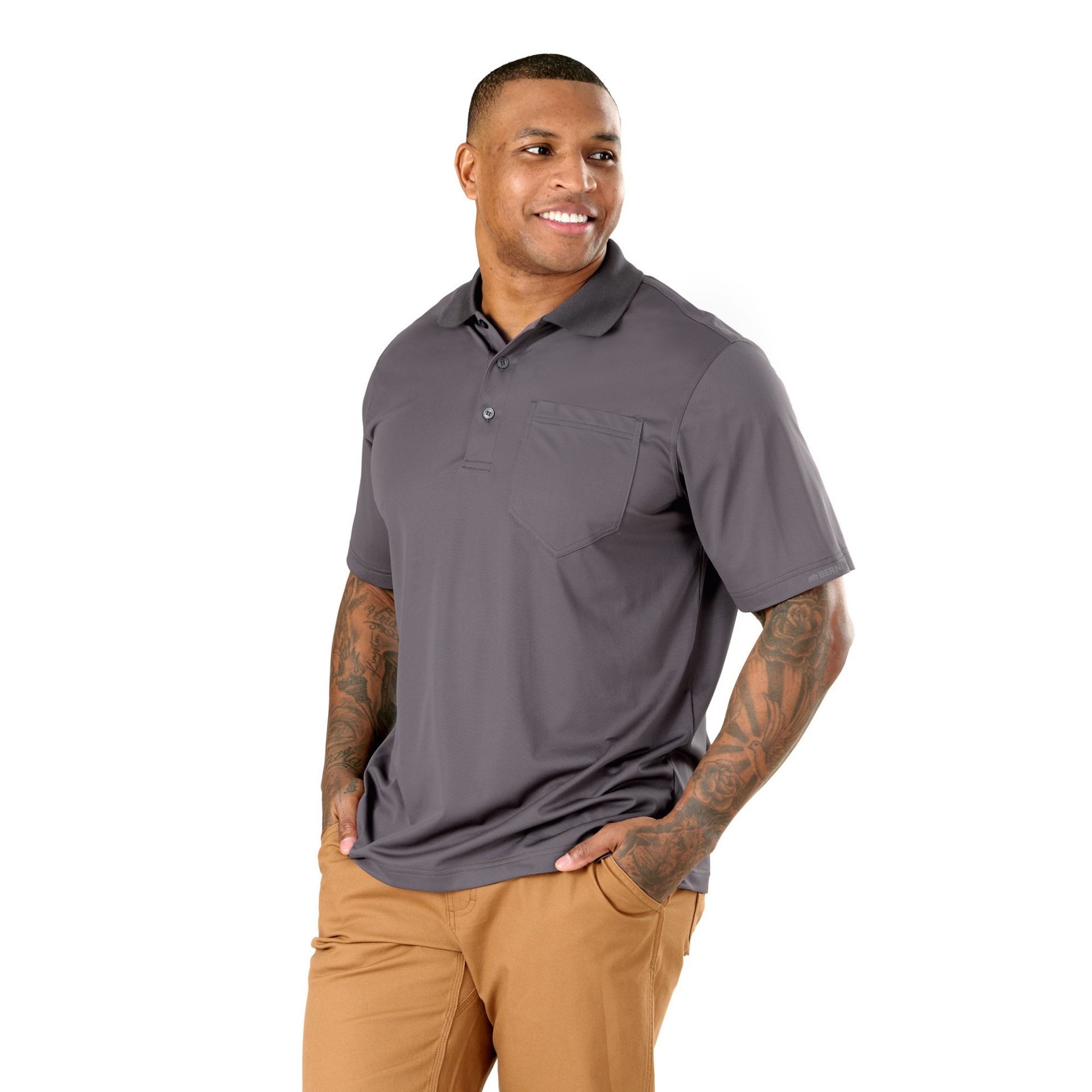 Picture of Berne  SH37SLA Short Sleeve Ribbed Collar Pocket Polo Shirt